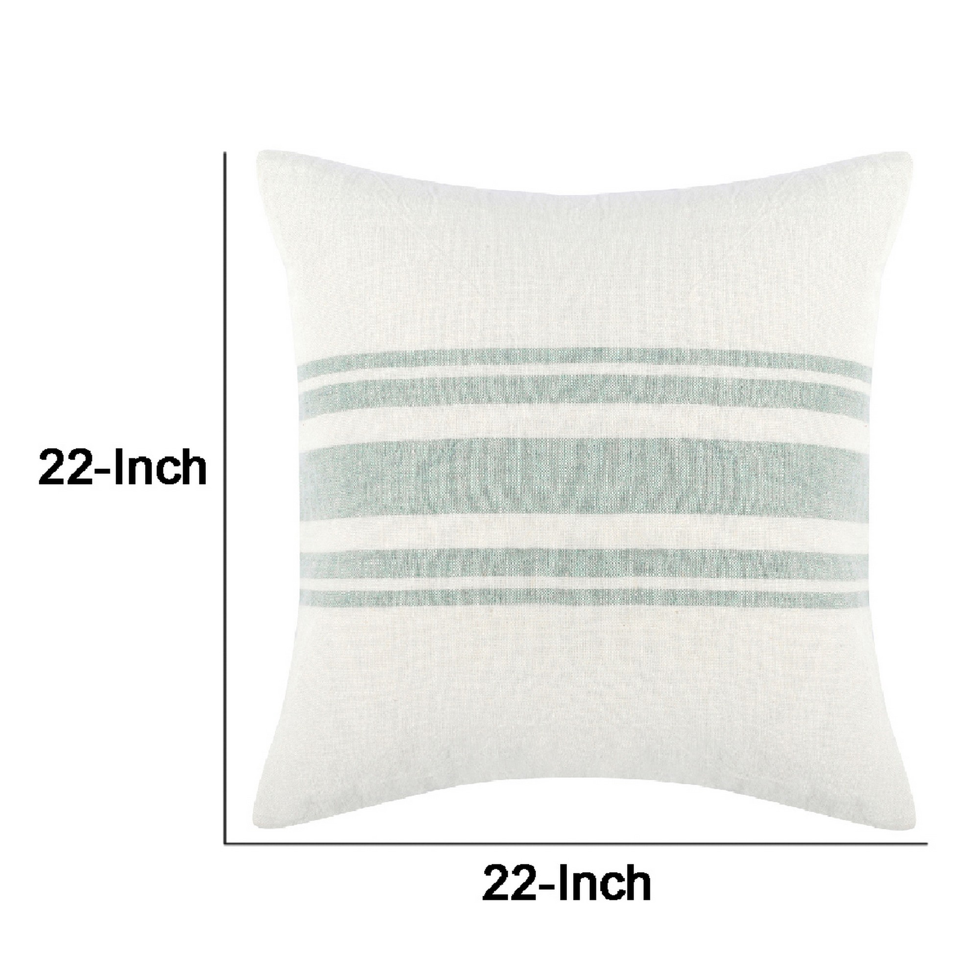 22 Inch Square Linen Accent Throw Pillow, Stripe Design, Eucalyptus, White