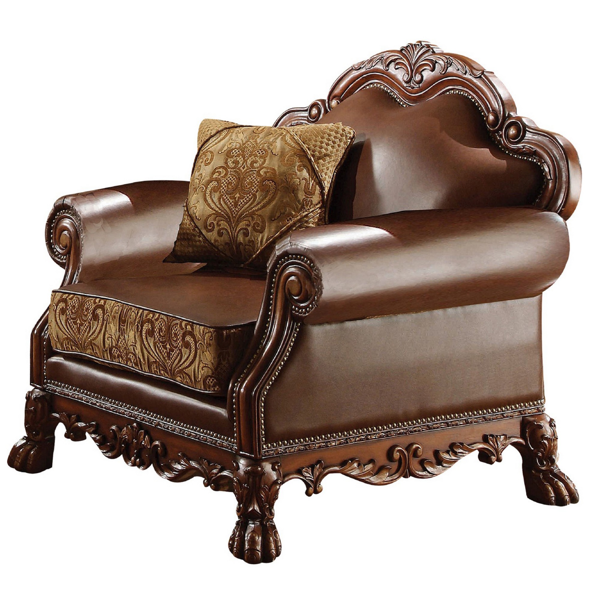 Wooden Chair with 1 Pillow , Cherry Brown