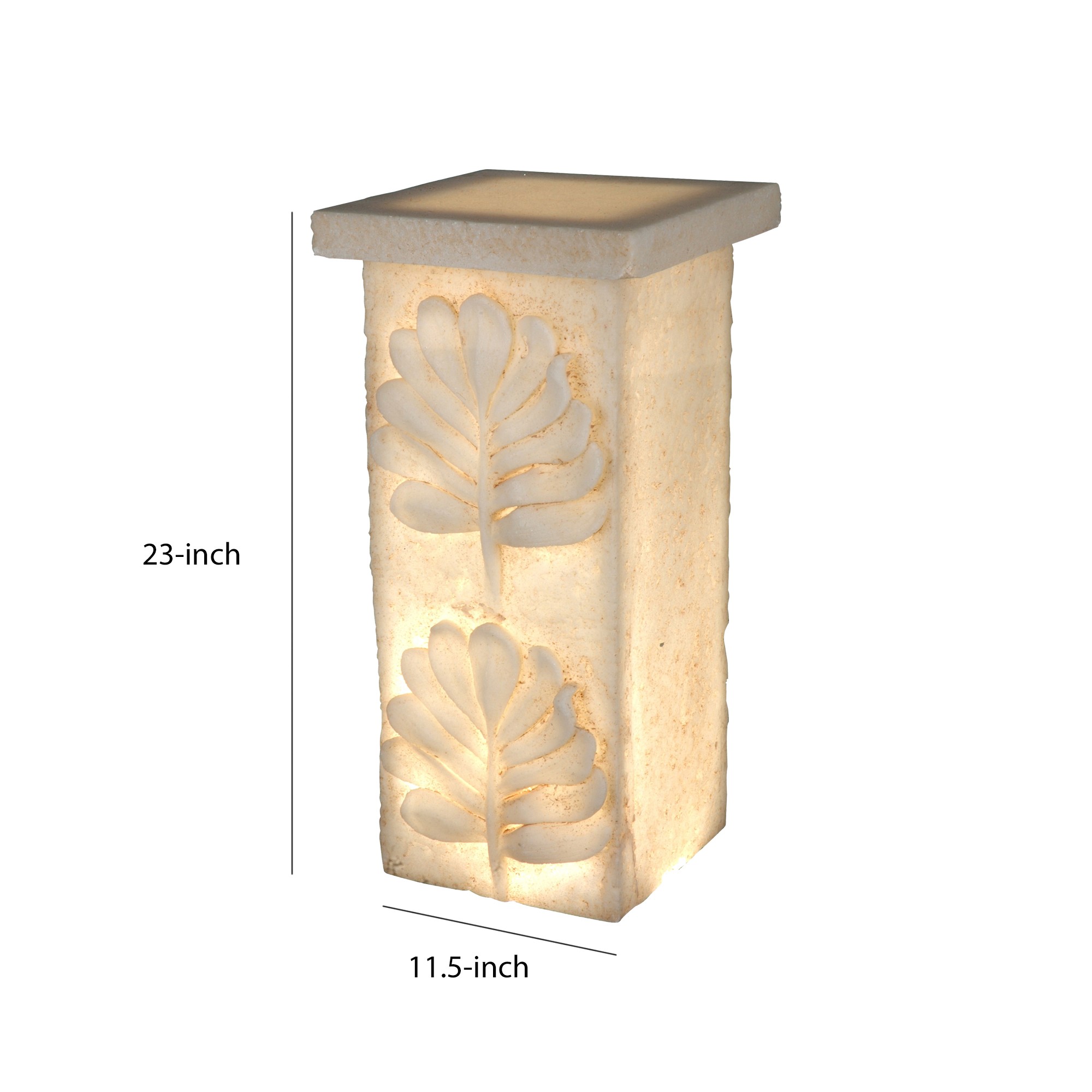 Polyresin Pedestal With Embossed Leaf Design, Cream