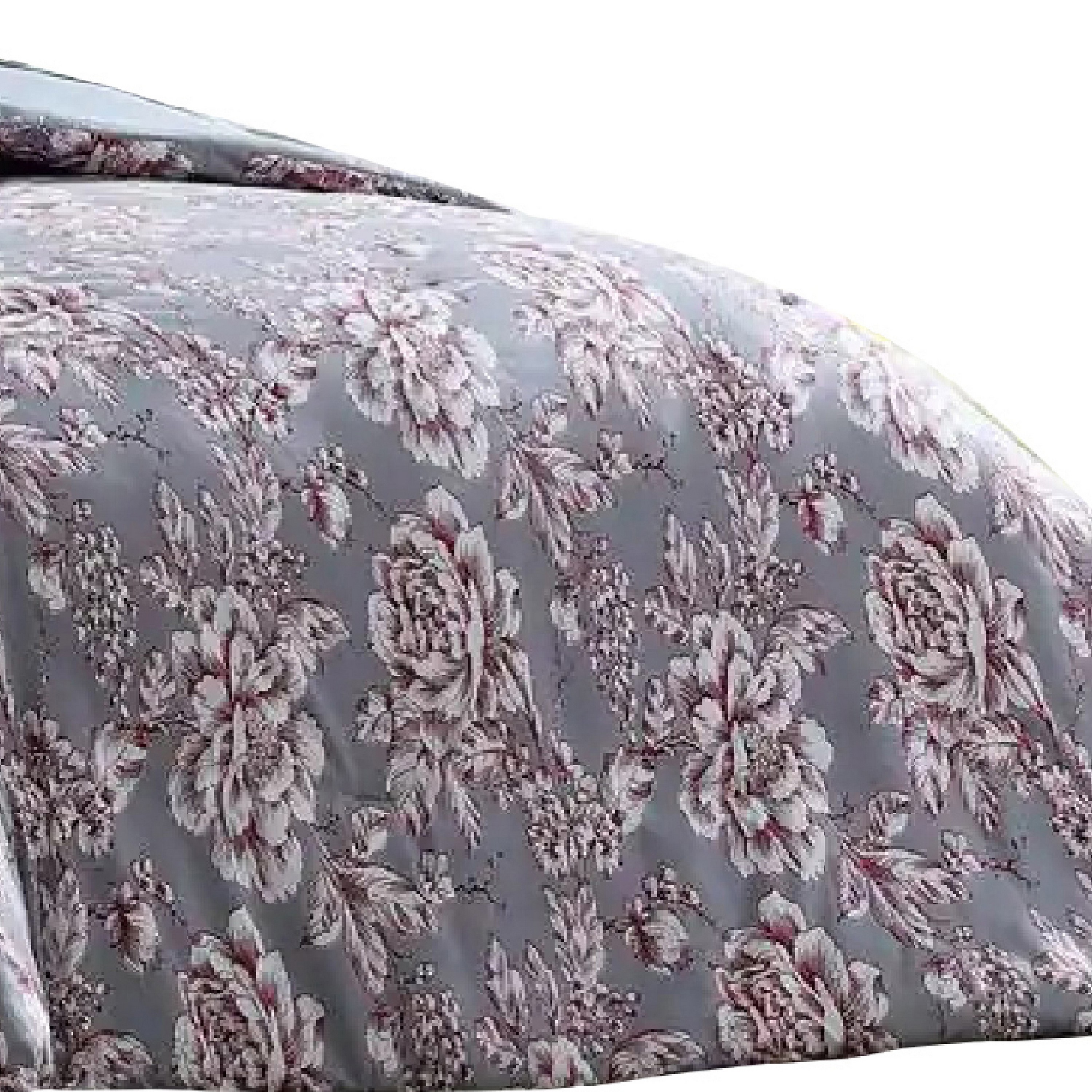 Tyler 8 Piece Microfiber Queen Bed Set, Floral Print, The Urban Port, Gray