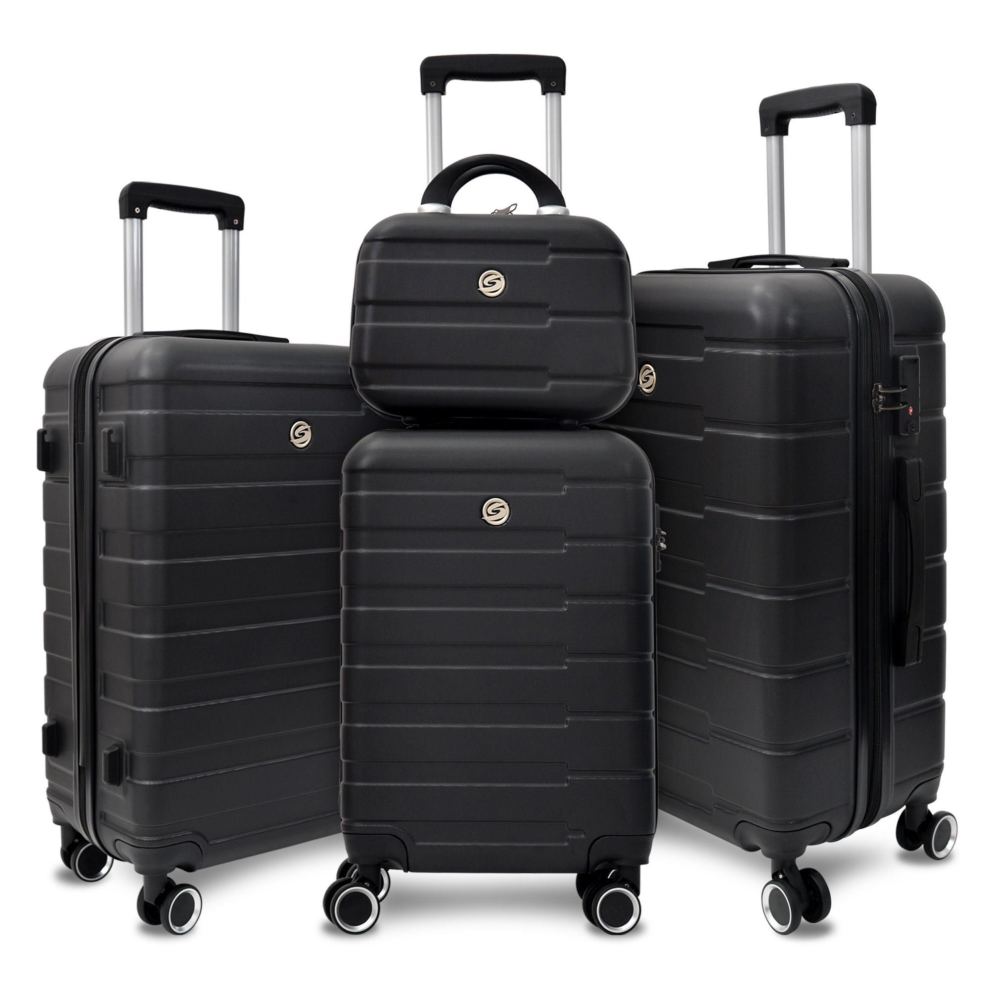 4 Piece Hard Shell Luggage Set,Carry on Suitcase with Spinner Wheels,Family Luggage Set,Black(12/20/24/28in)