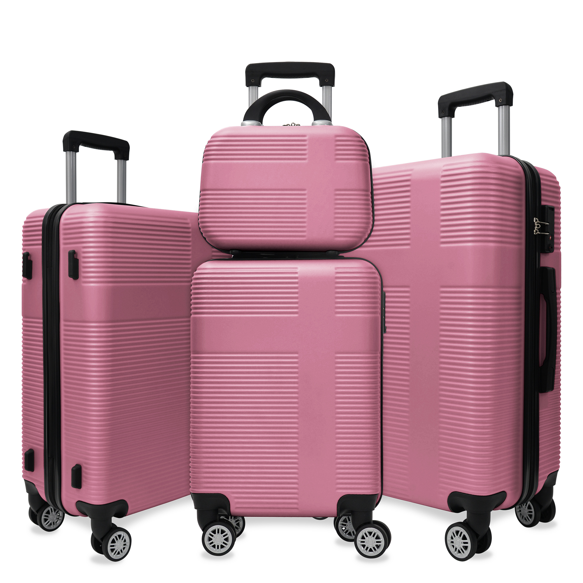 Luggage 4 Piece Set with Spinner Wheels, Hardshell Lightweight Suitcase with TSA Lock,Checked Luggage,Pink(12/20/24/28in)