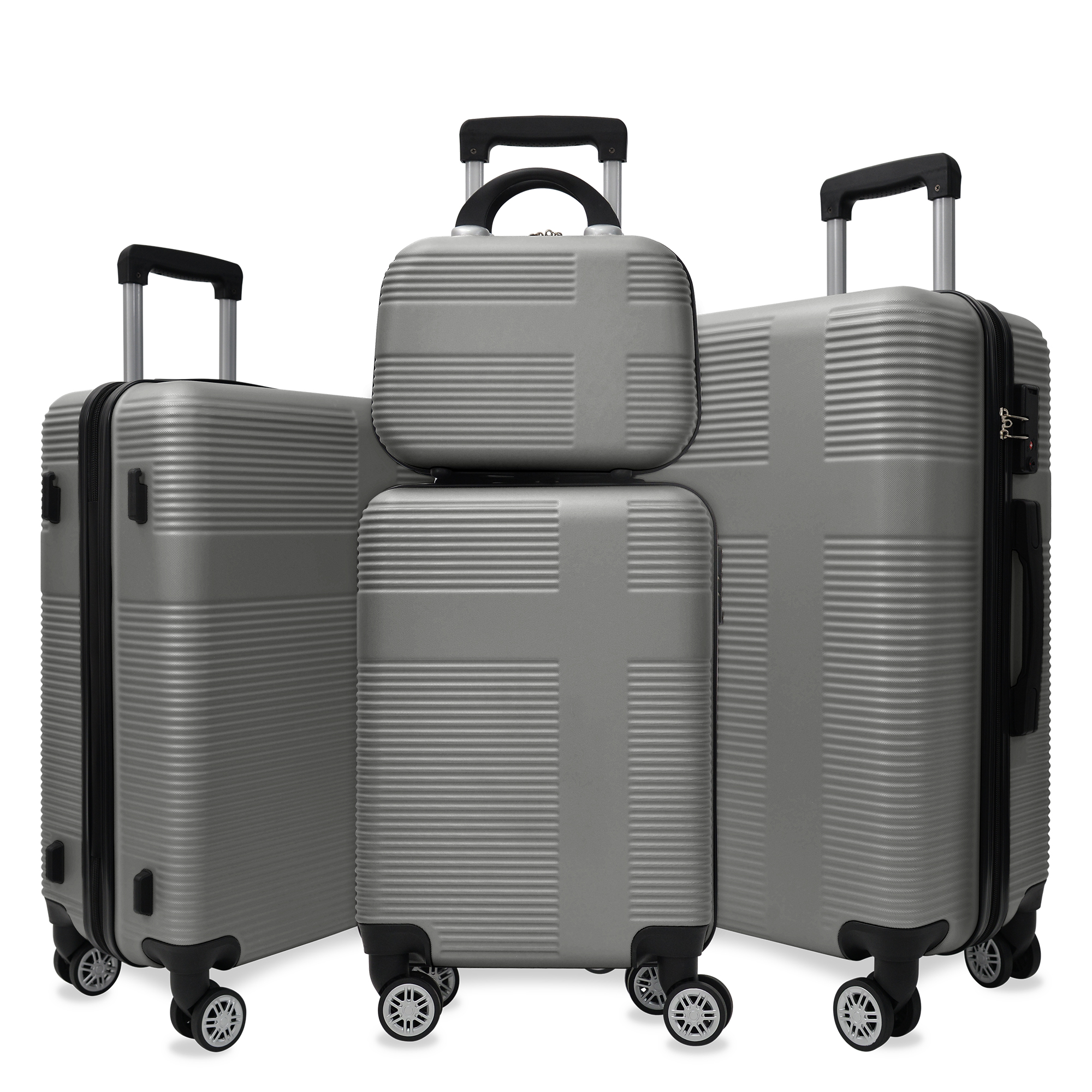 Luggage 4 Piece Set with Spinner Wheels, Hardshell Lightweight Suitcase with TSA Lock,Checked Luggage,Silver+Gray(12/20/24/28in)