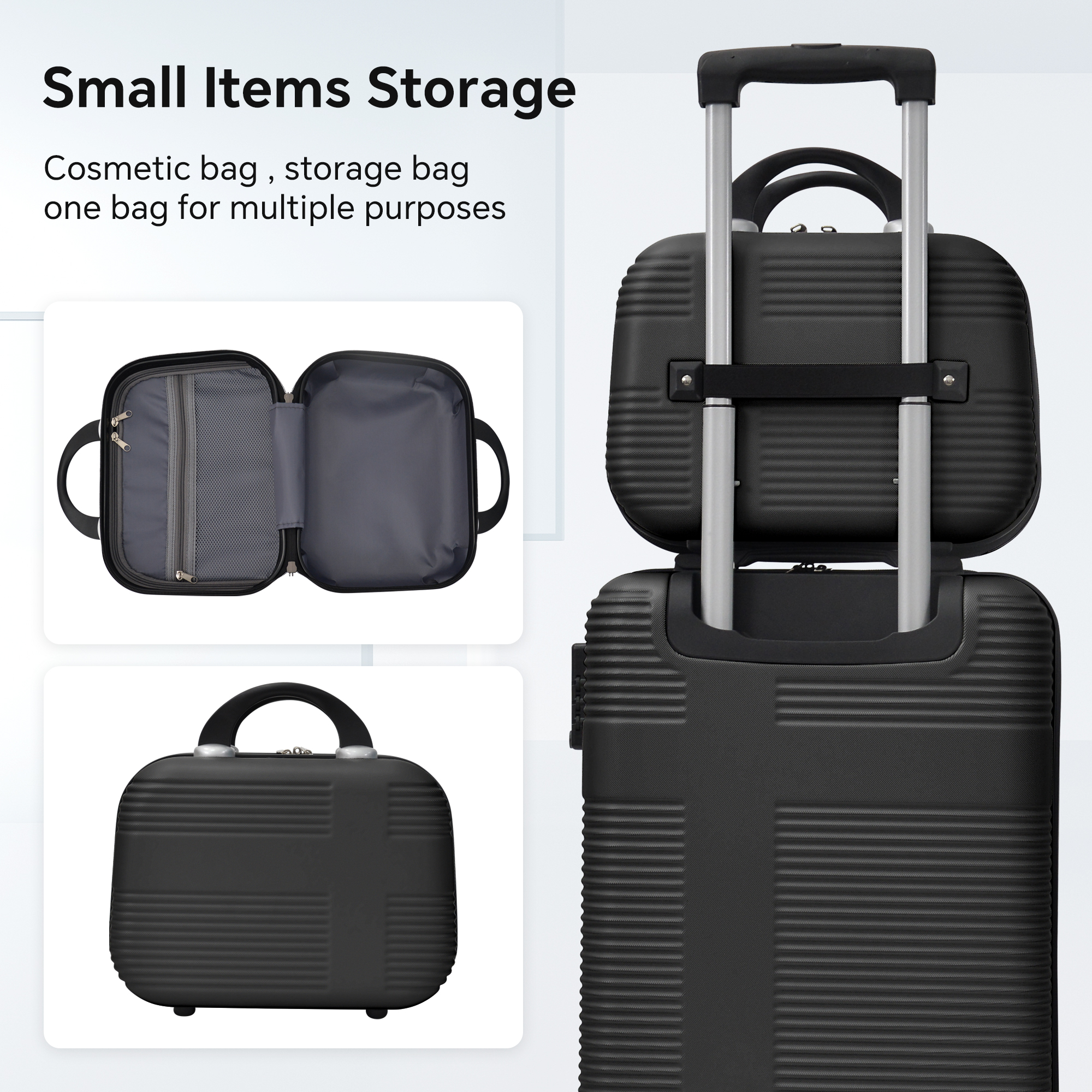 Luggage 4 Piece Set with Spinner Wheels, Hardshell Lightweight Suitcase with TSA Lock,Checked Luggage,Black(12/20/24/28in)