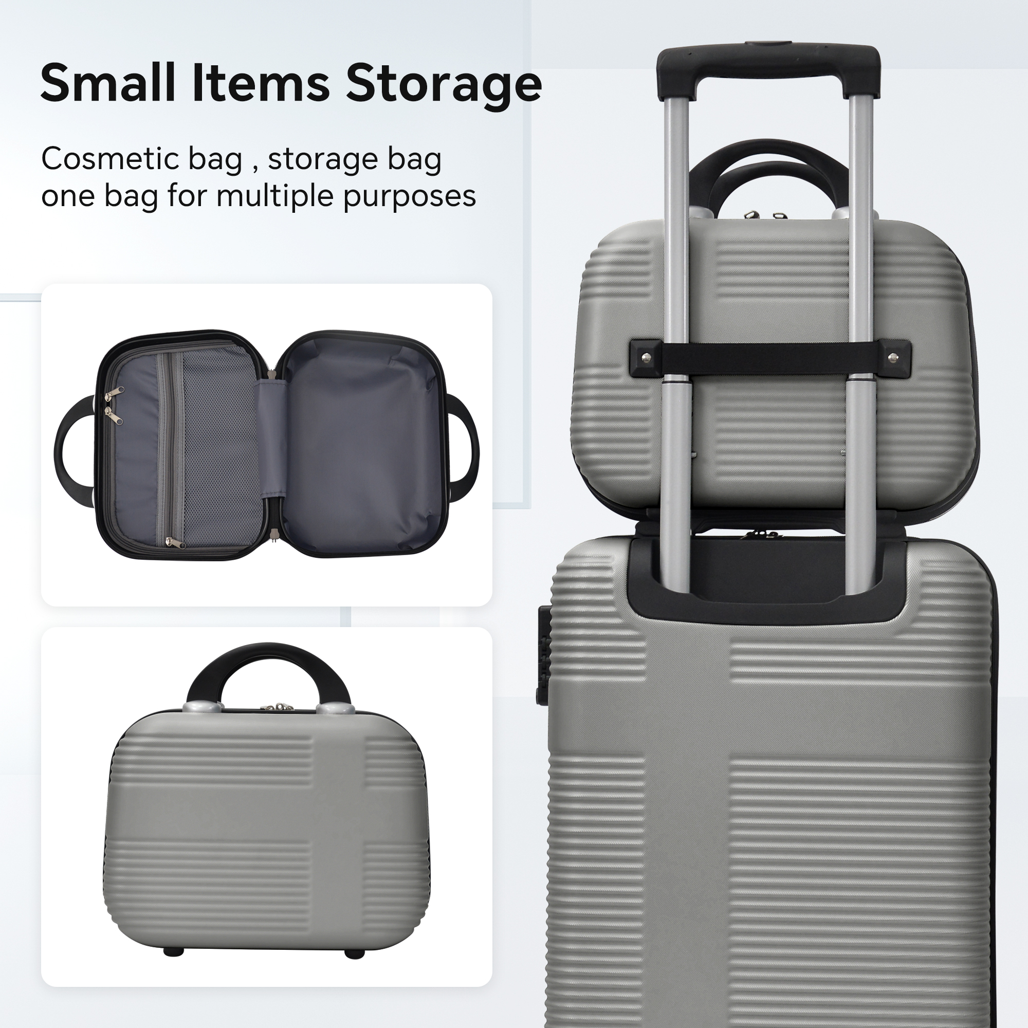 Luggage 4 Piece Set with Spinner Wheels, Hardshell Lightweight Suitcase with TSA Lock,Checked Luggage,Silver+Gray(12/20/24/28in)