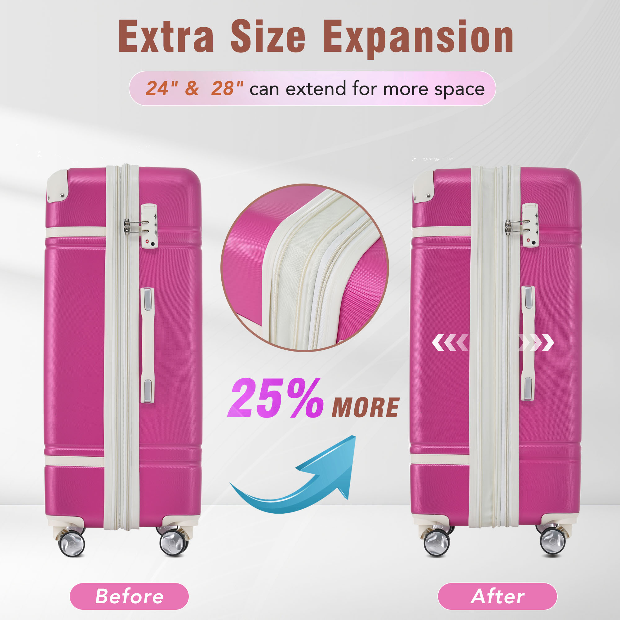 24 IN Luggage 1 Piece with TSA lock , Expandable Lightweight Suitcase Spinner Wheels, Vintage Luggage,Pink