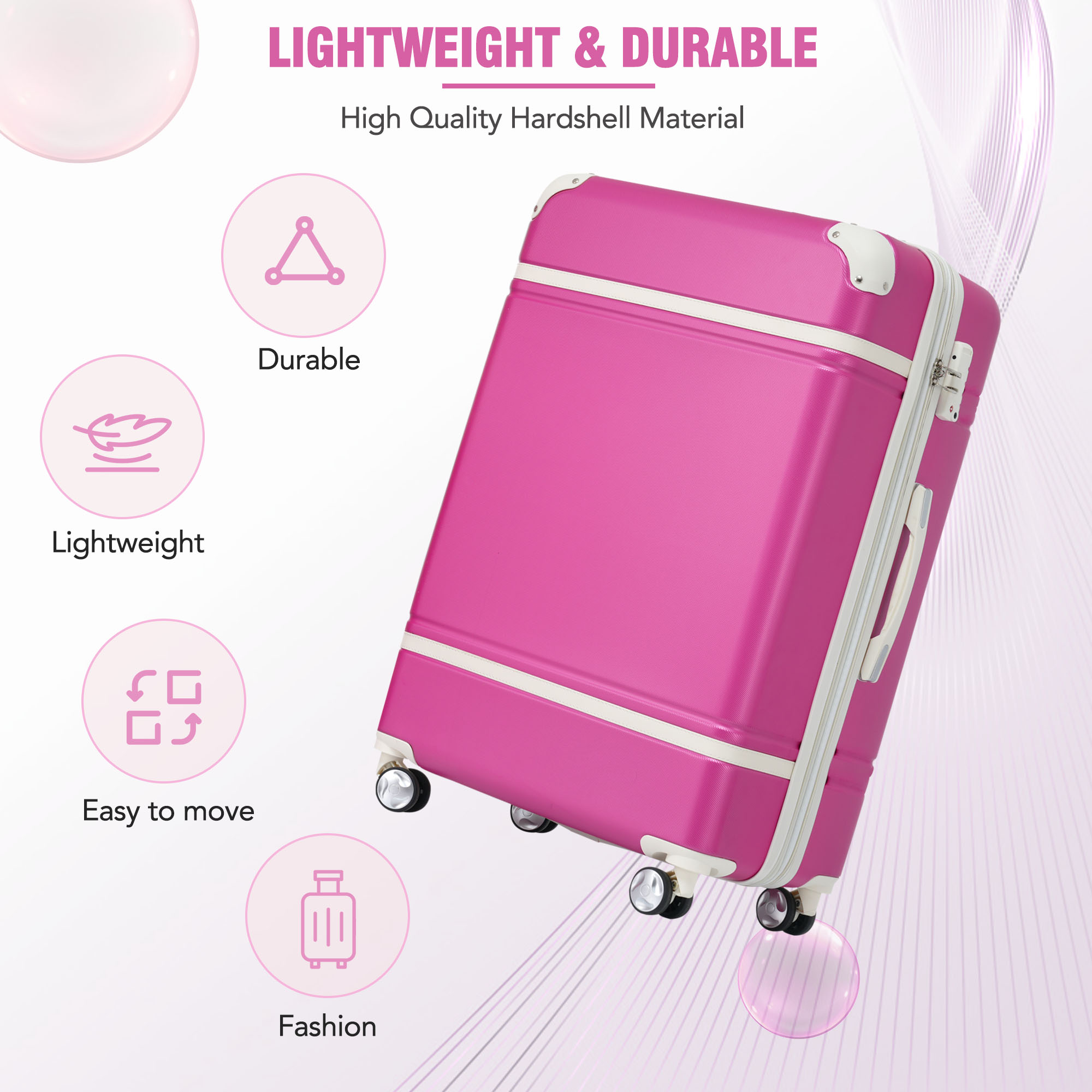 24 IN Luggage 1 Piece with TSA lock , Expandable Lightweight Suitcase Spinner Wheels, Vintage Luggage,Pink