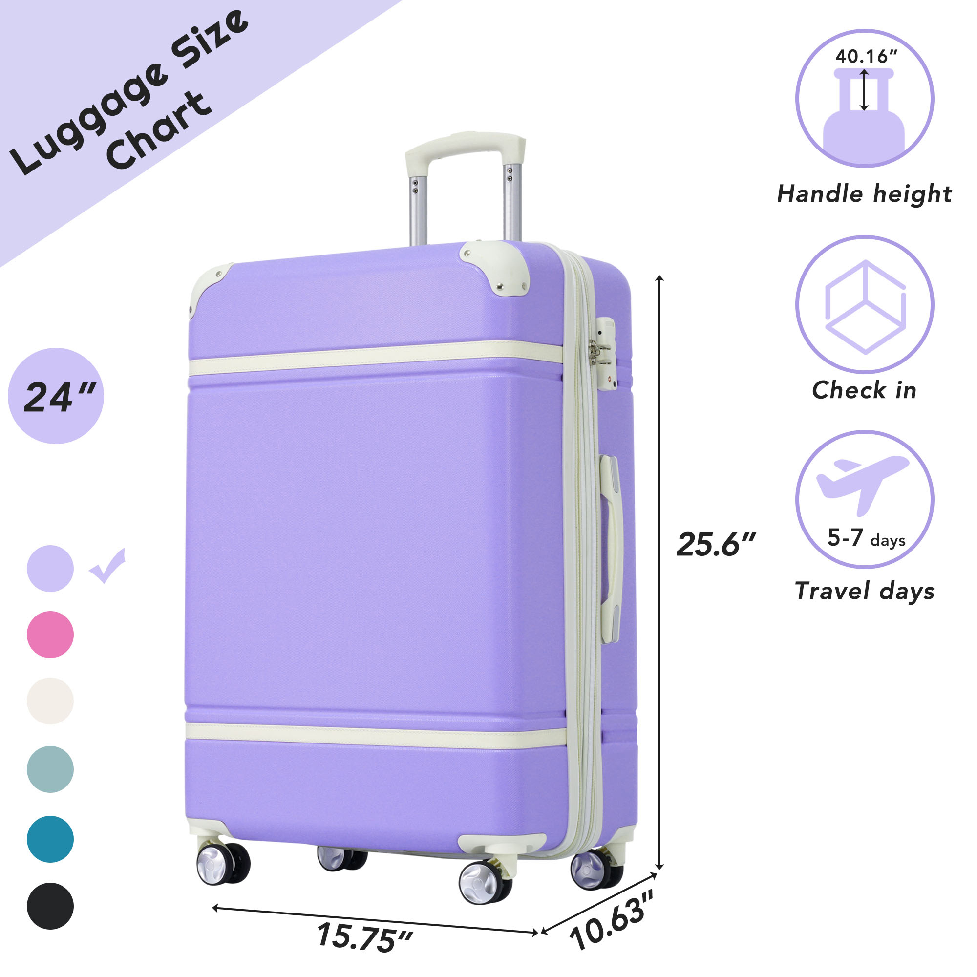 24 IN Luggage 1 Piece with TSA lock , Expandable Lightweight Suitcase Spinner Wheels, Vintage Luggage,Purple