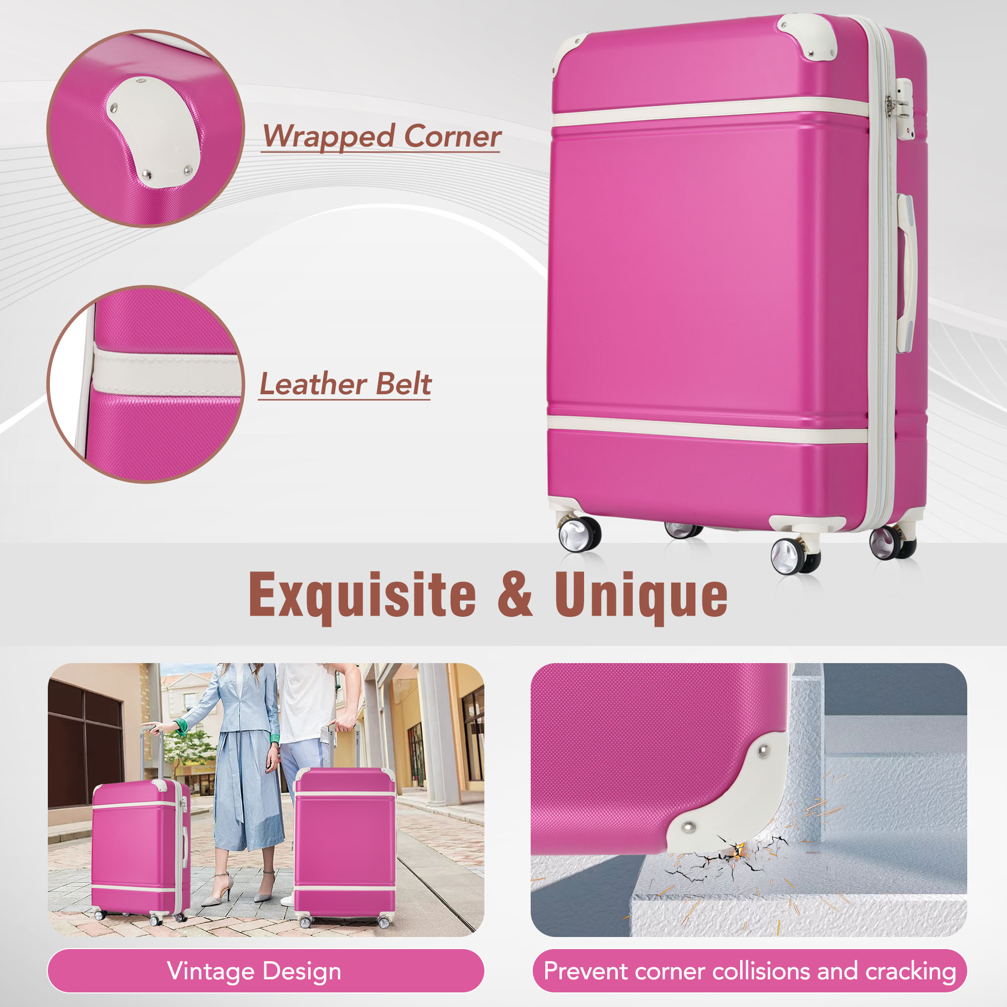 24 IN Luggage 1 Piece with TSA lock , Expandable Lightweight Suitcase Spinner Wheels, Vintage Luggage,Pink