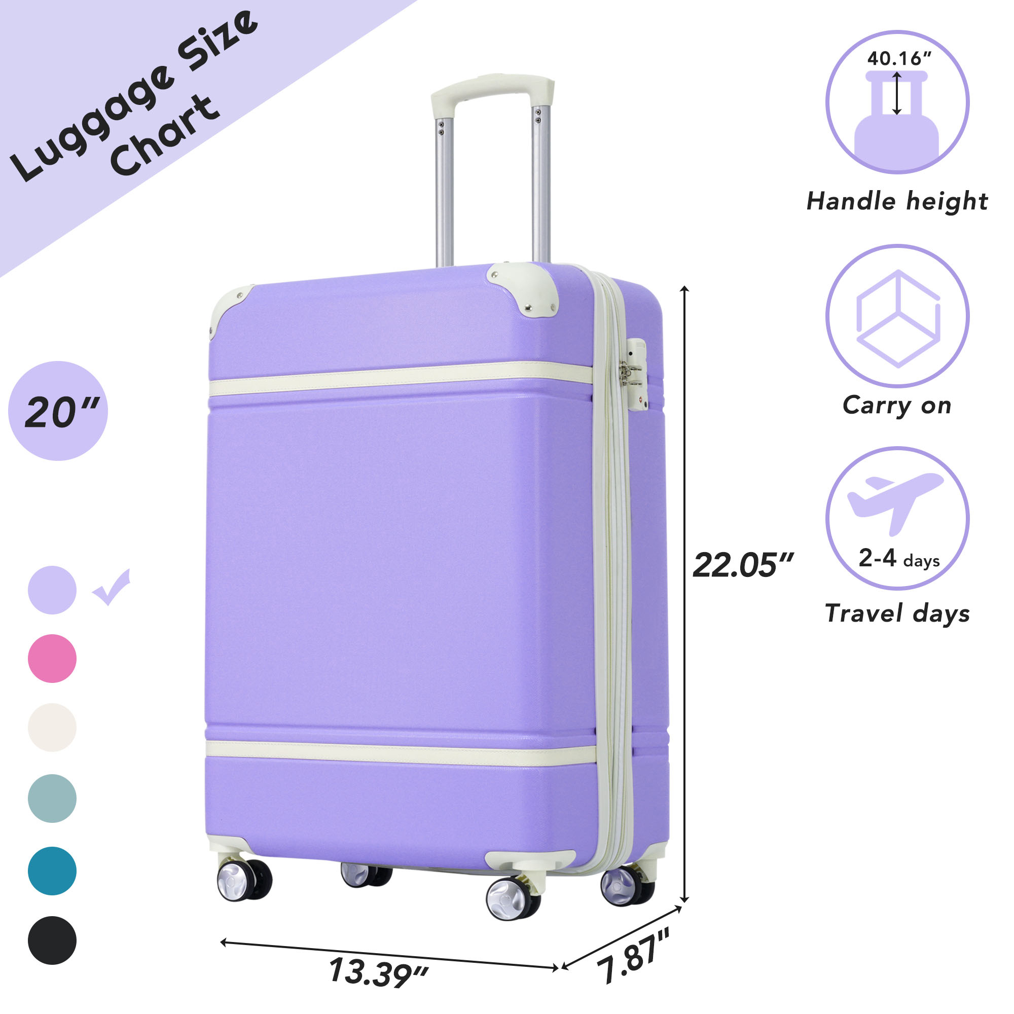 20 IN Luggage 1 Piece with TSA lock , Lightweight Suitcase Spinner Wheels,Carry on Vintage Luggage,Purple