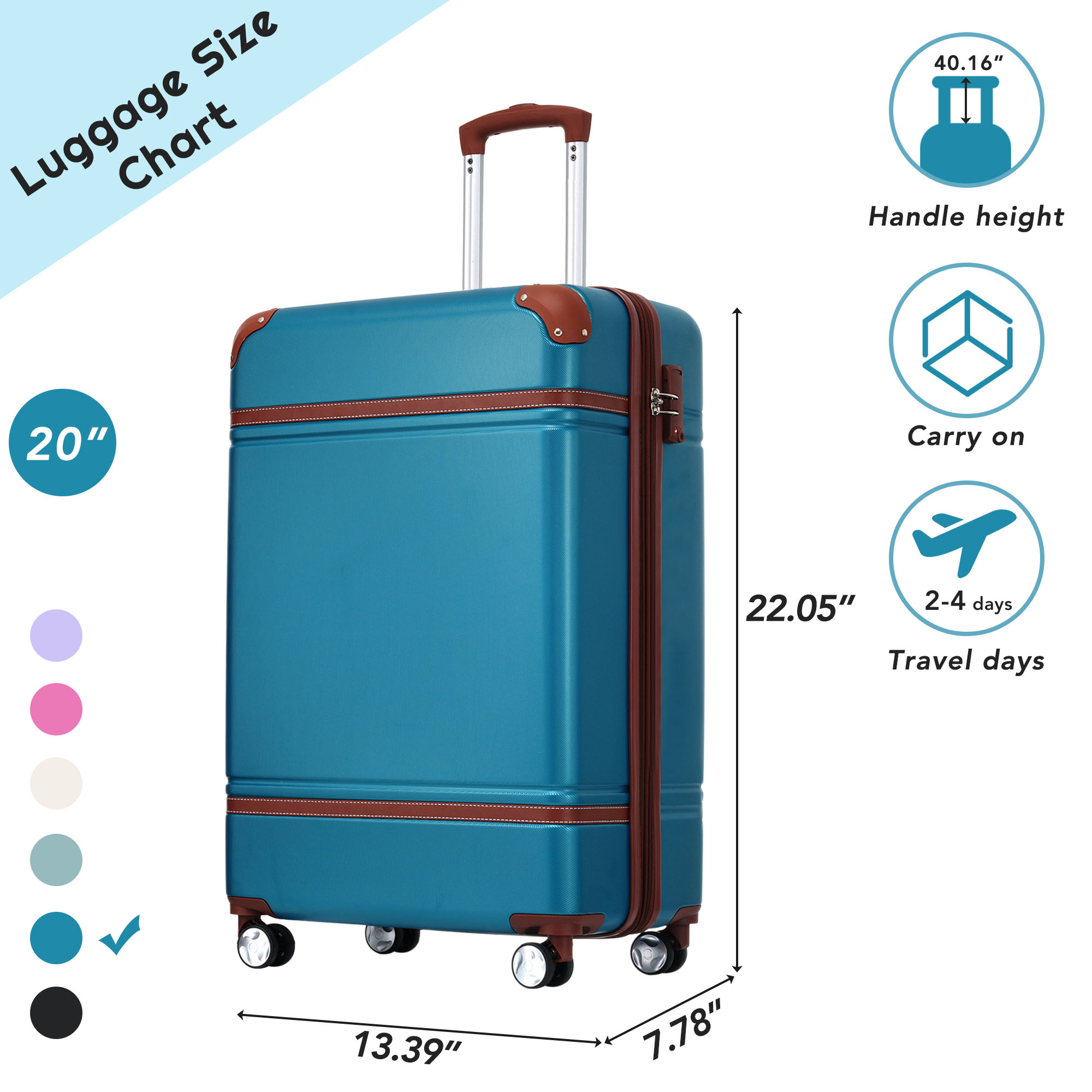 20 IN Luggage 1 Piece with TSA lock , Lightweight Suitcase Spinner Wheels,Carry on Vintage Luggage,Blue