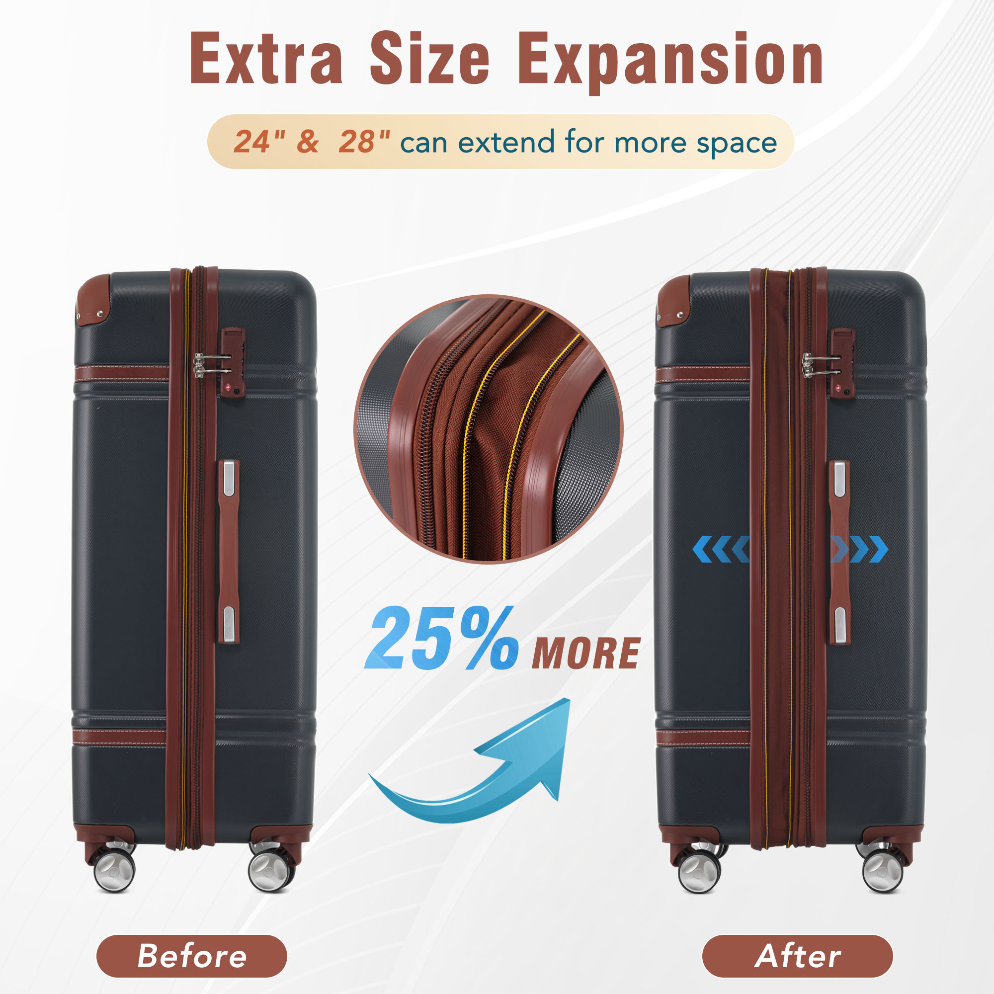 24 IN Luggage 1 Piece with TSA lock , Expandable Lightweight Suitcase Spinner Wheels, Vintage Luggage,Black (Change to New sku:N732P171621B)