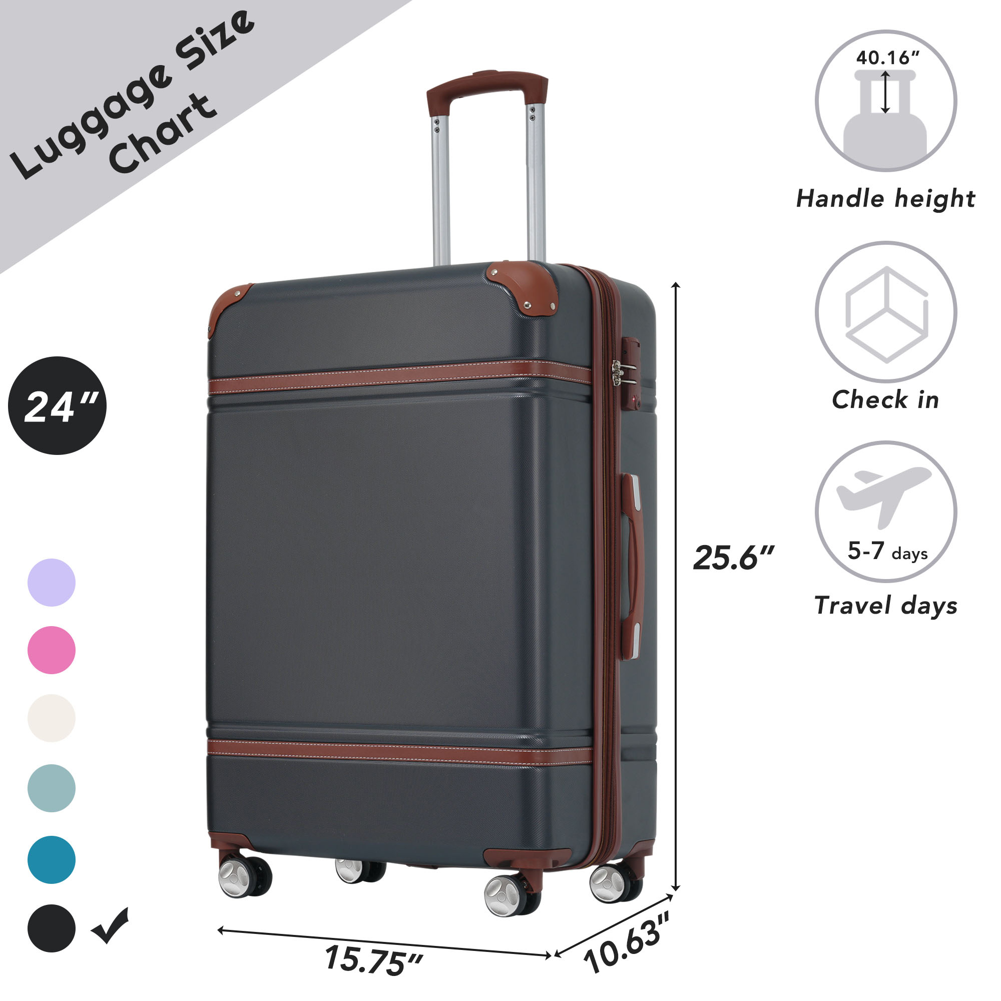 24 IN Luggage 1 Piece with TSA lock , Expandable Lightweight Suitcase Spinner Wheels, Vintage Luggage,Black (Change to New sku:N732P171621B)