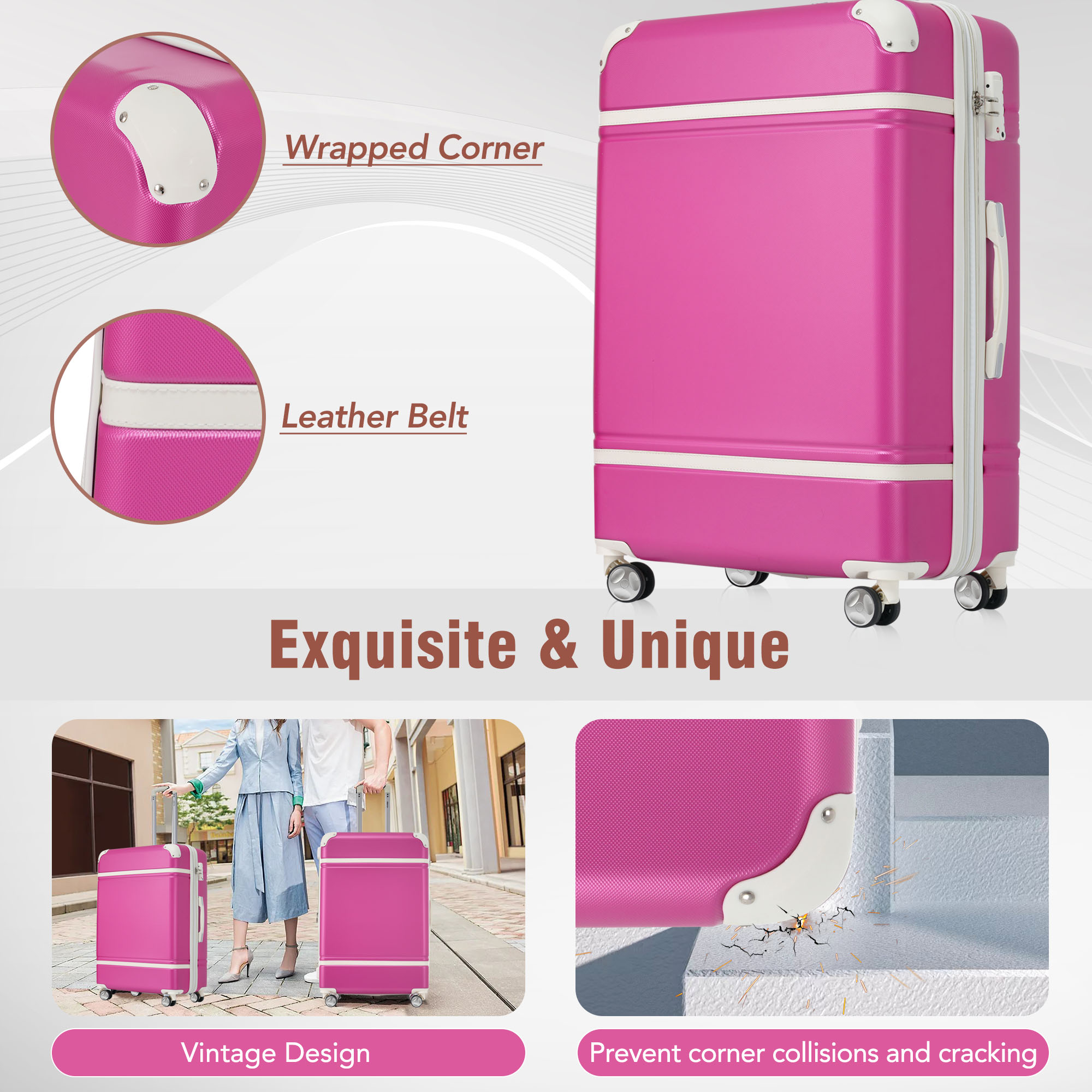 28 IN Luggage 1 Piece with TSA lock , Expandable Lightweight Suitcase Spinner Wheels, Vintage Luggage,Pink (Change to New sku:N732P171623H)