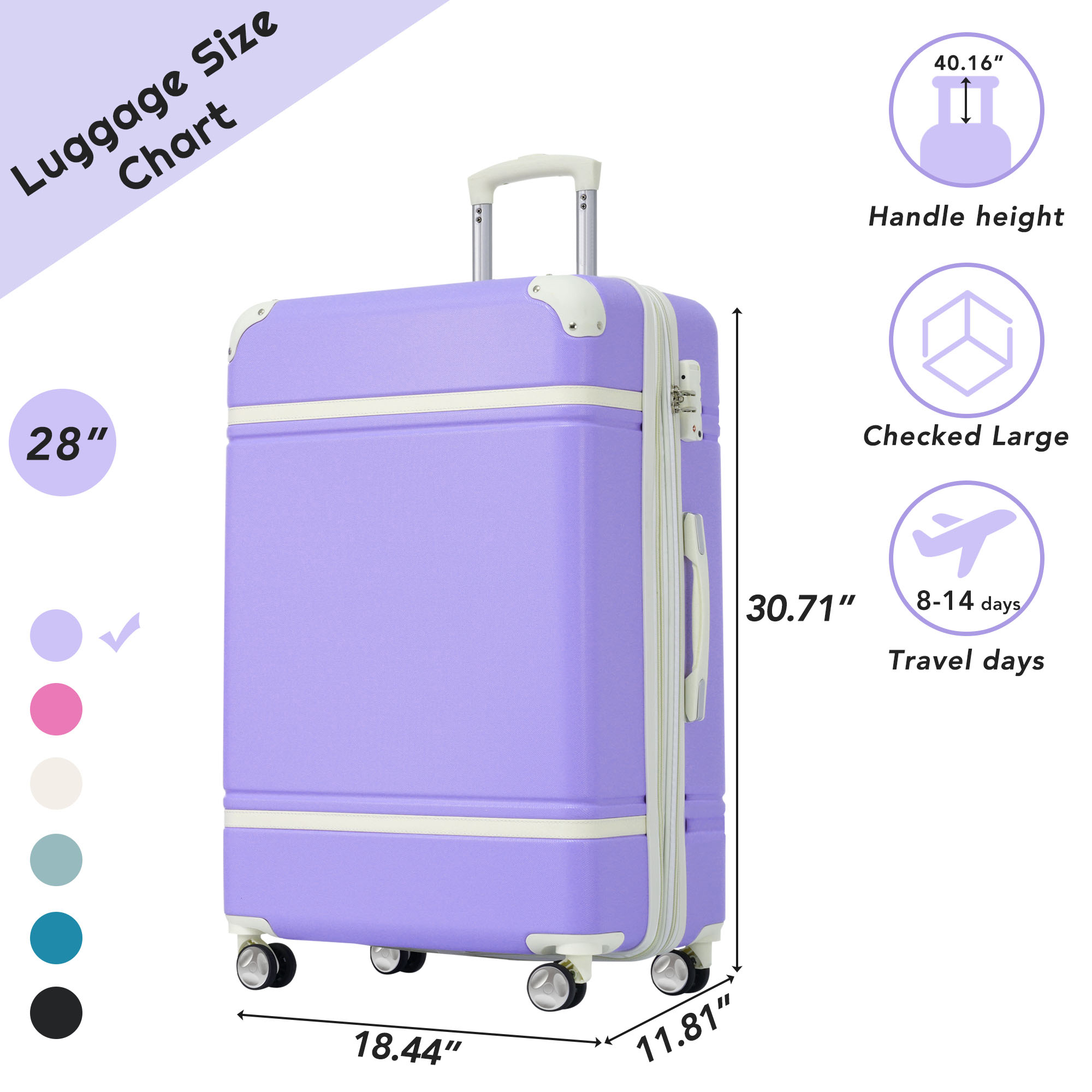 28 IN Luggage 1 Piece with TSA lock , Expandable Lightweight Suitcase Spinner Wheels, Vintage Luggage,Purple (Change to New sku:N732P171623I)