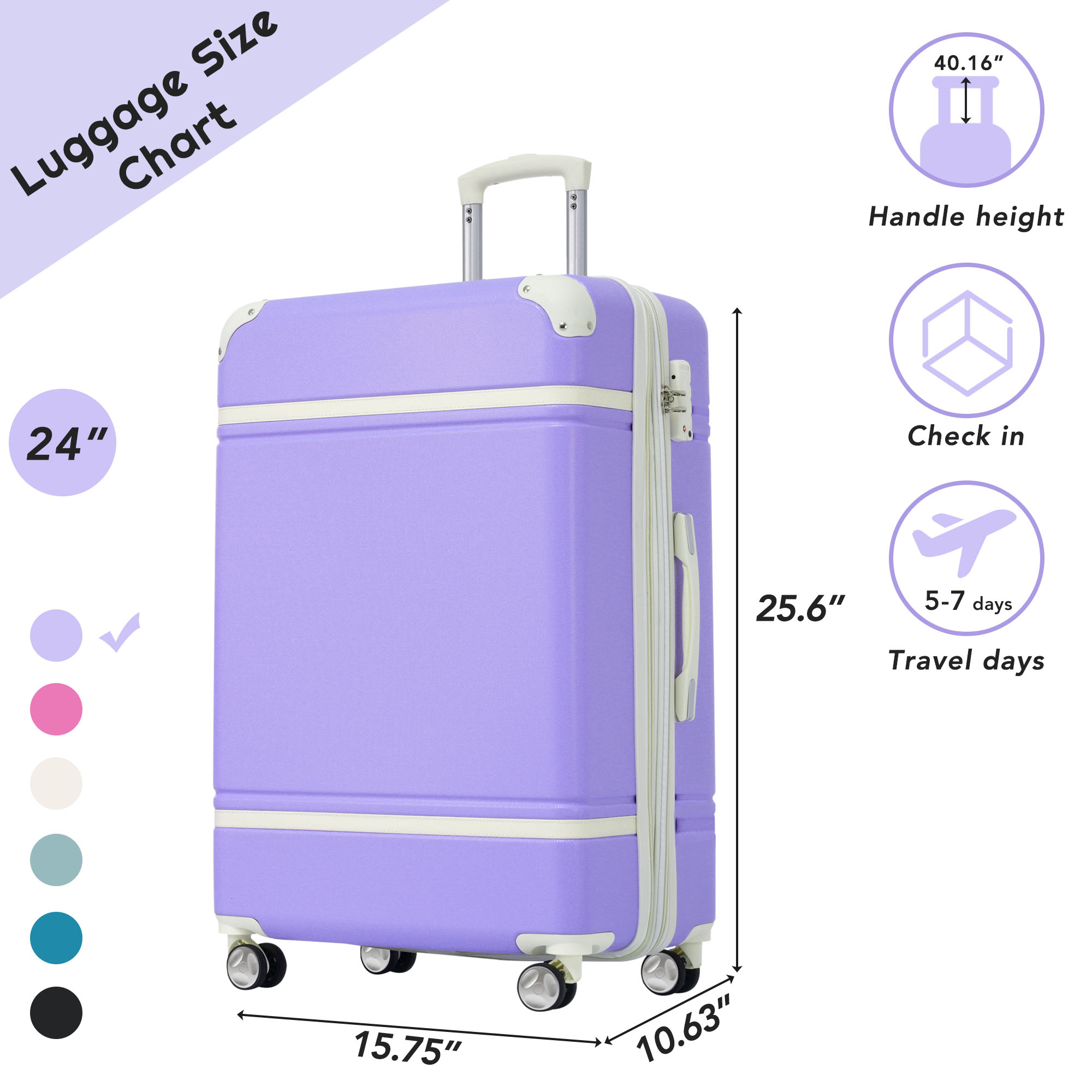 24 IN Luggage 1 Piece with TSA lock , Expandable Lightweight Suitcase Spinner Wheels, Vintage Luggage,Purple (Change to New sku:N732P171621I)