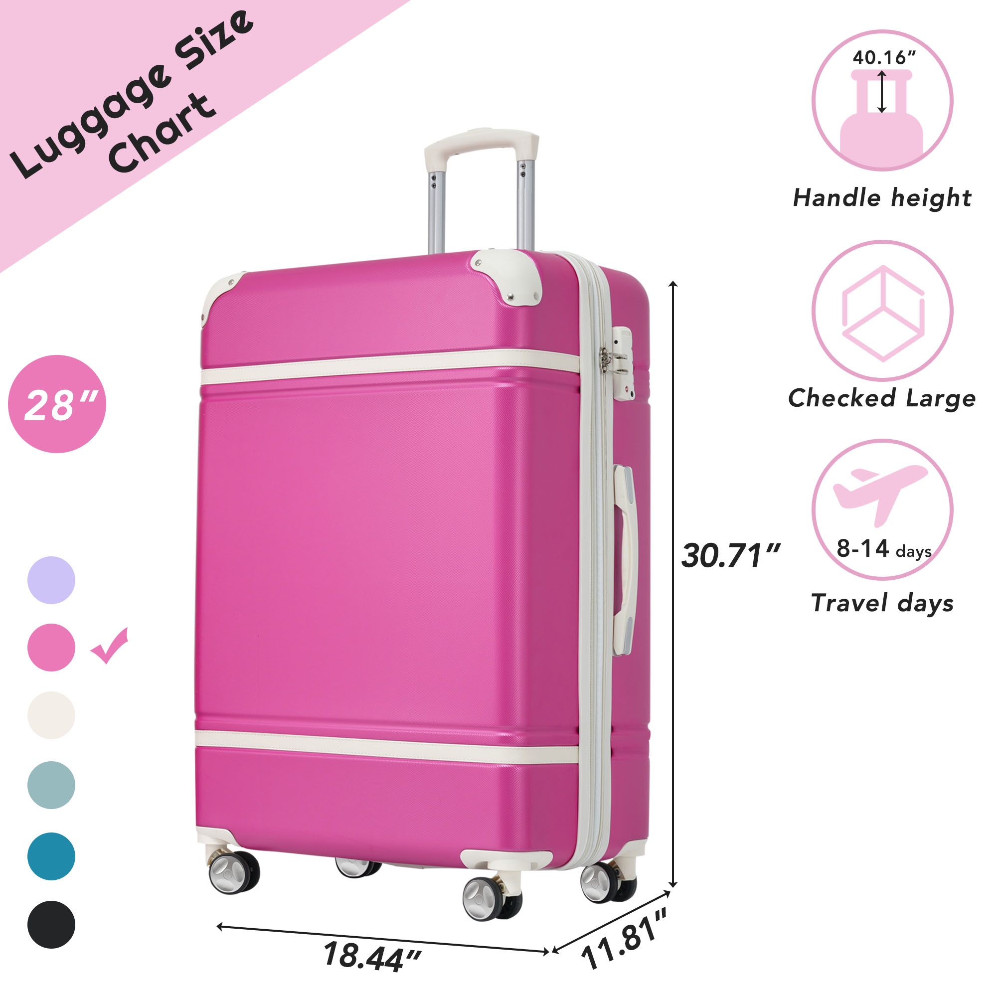 28 IN Luggage 1 Piece with TSA lock , Expandable Lightweight Suitcase Spinner Wheels, Vintage Luggage,Pink (Change to New sku:N732P171623H)