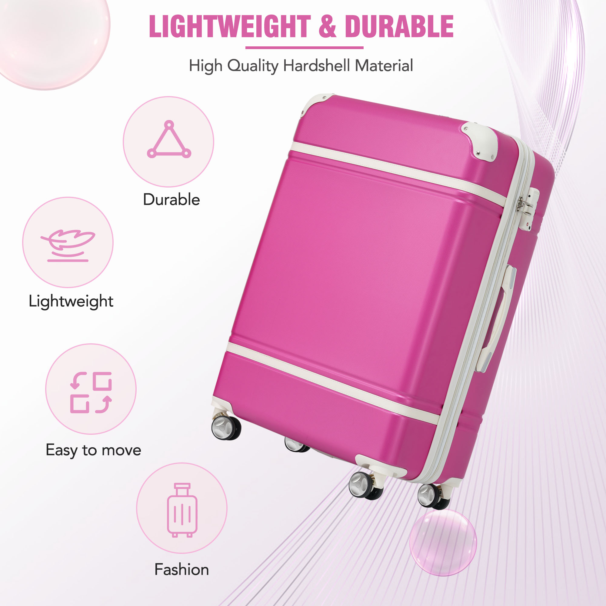 28 IN Luggage 1 Piece with TSA lock , Expandable Lightweight Suitcase Spinner Wheels, Vintage Luggage,Pink (Change to New sku:N732P171623H)