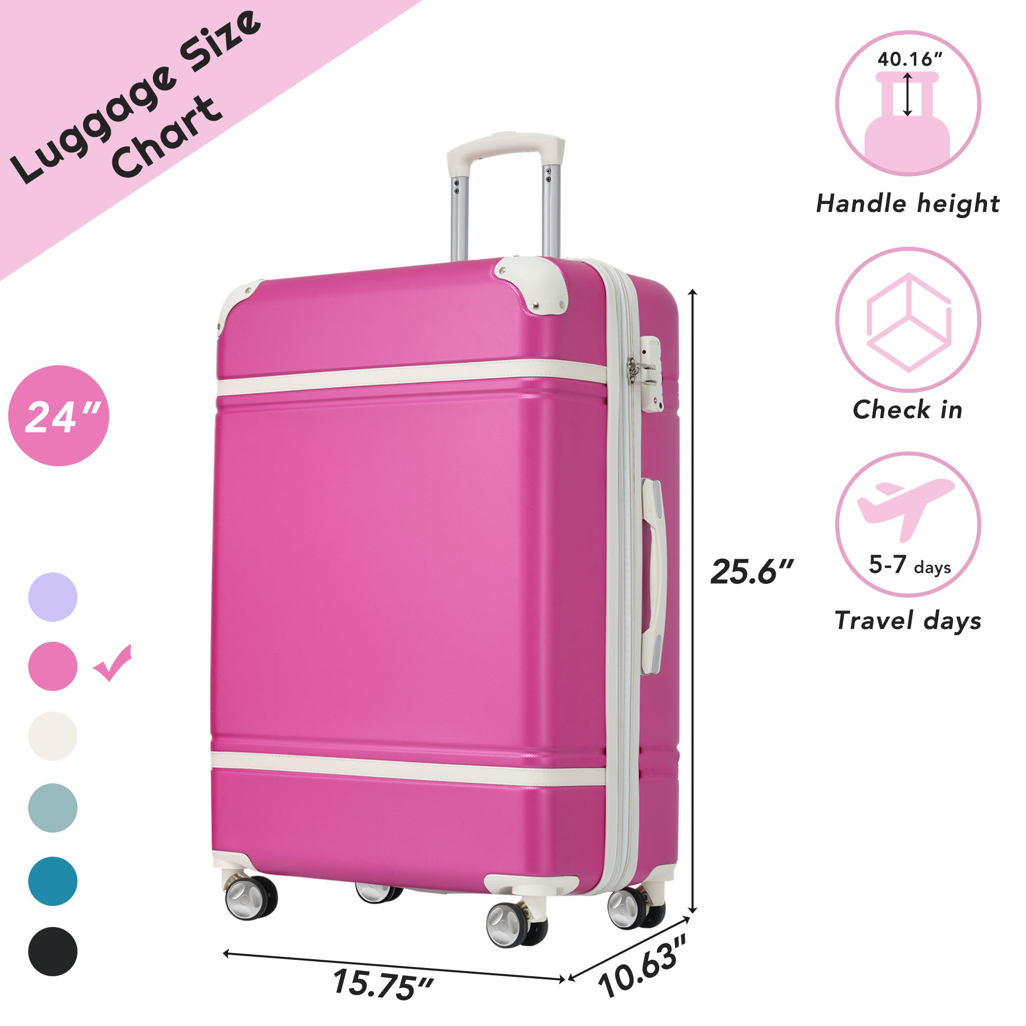 24 IN Luggage 1 Piece with TSA lock , Expandable Lightweight Suitcase Spinner Wheels, Vintage Luggage,Pink (Change to New sku:N732P171621H)