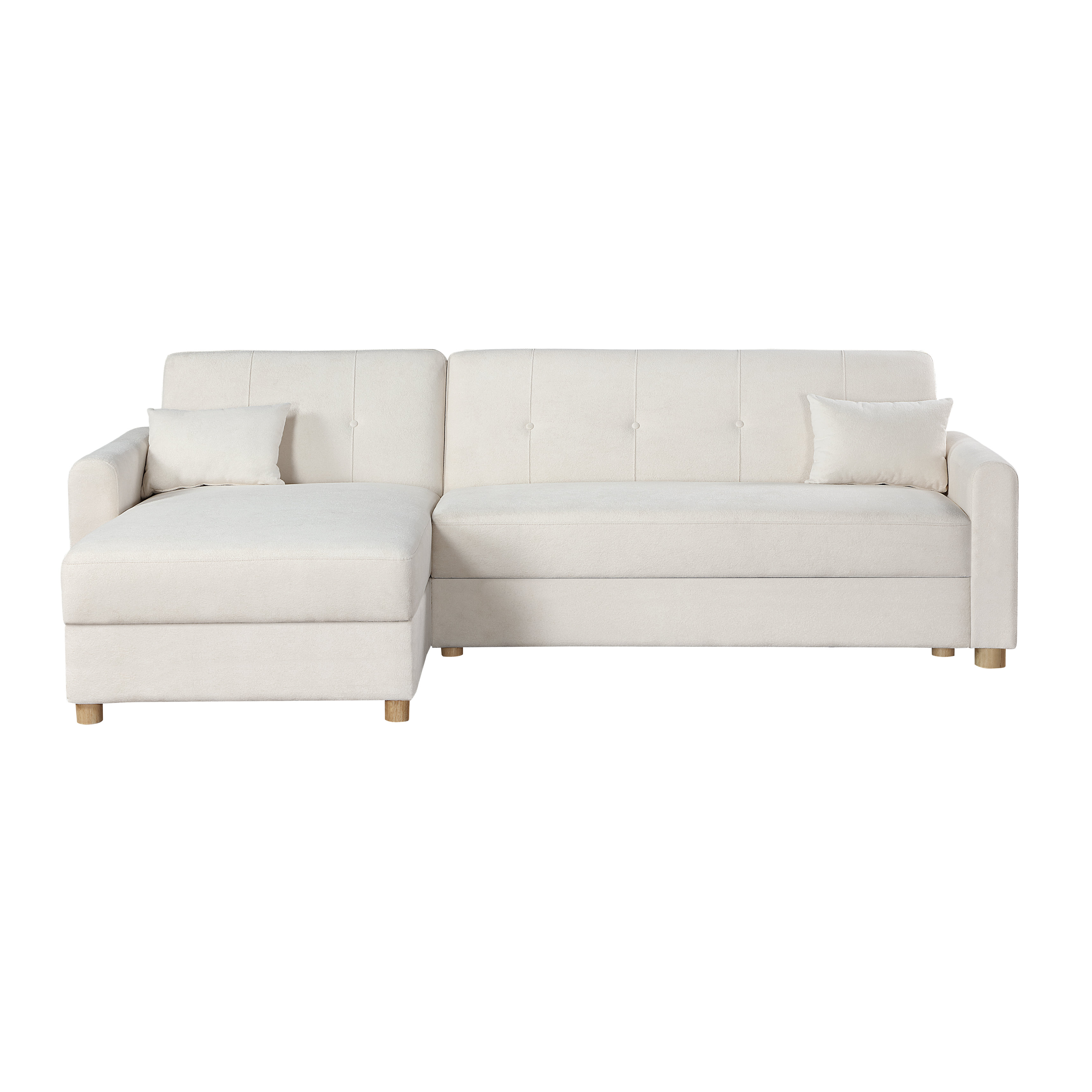 Thomas 99.5"W White Fabric Convertible Sleeper Sectional Sofa with Reversible Chaise and Storage