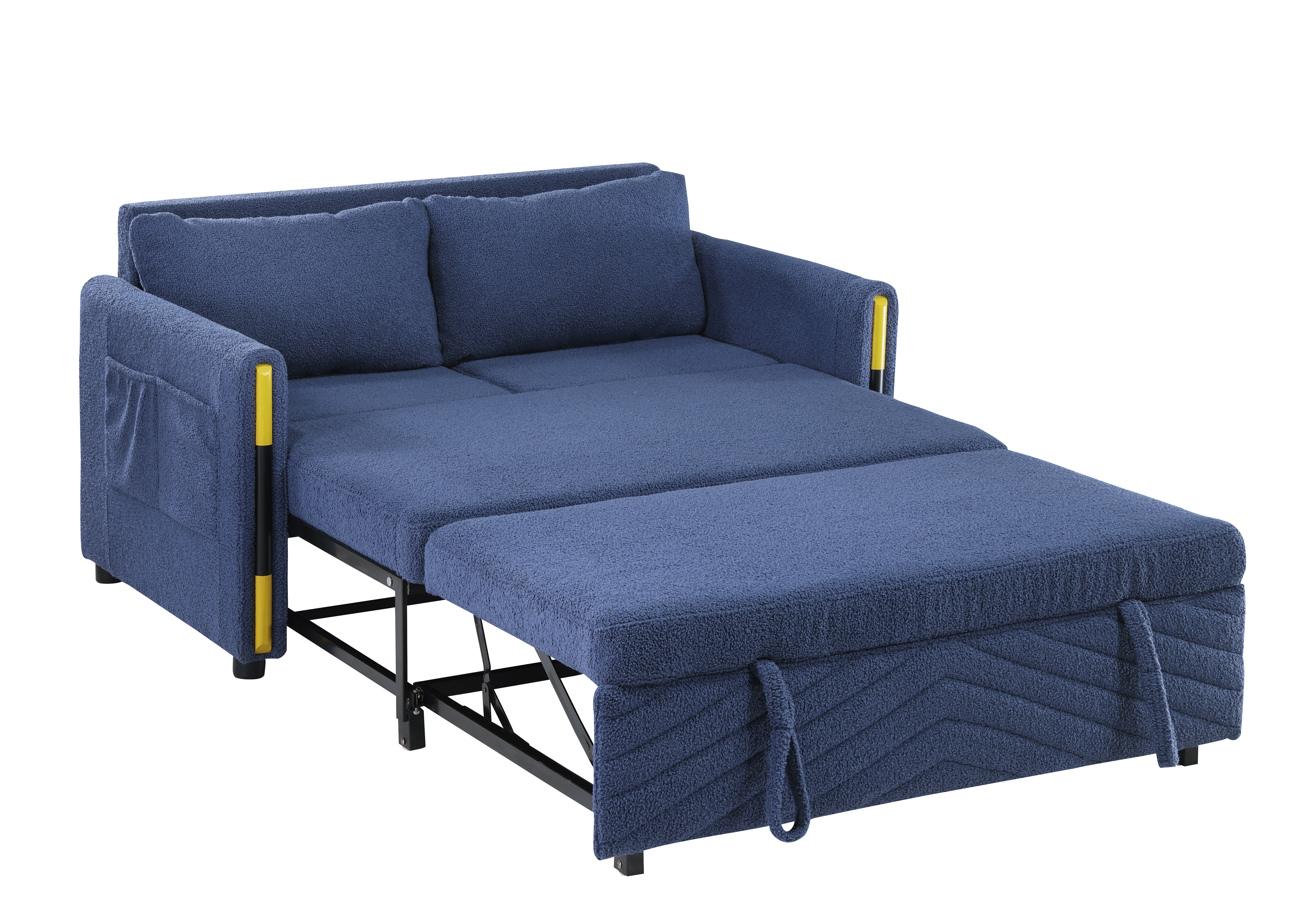 Percy 55.5" Navy Teddy Velvet Sleeper Loveseat with Side Pockets