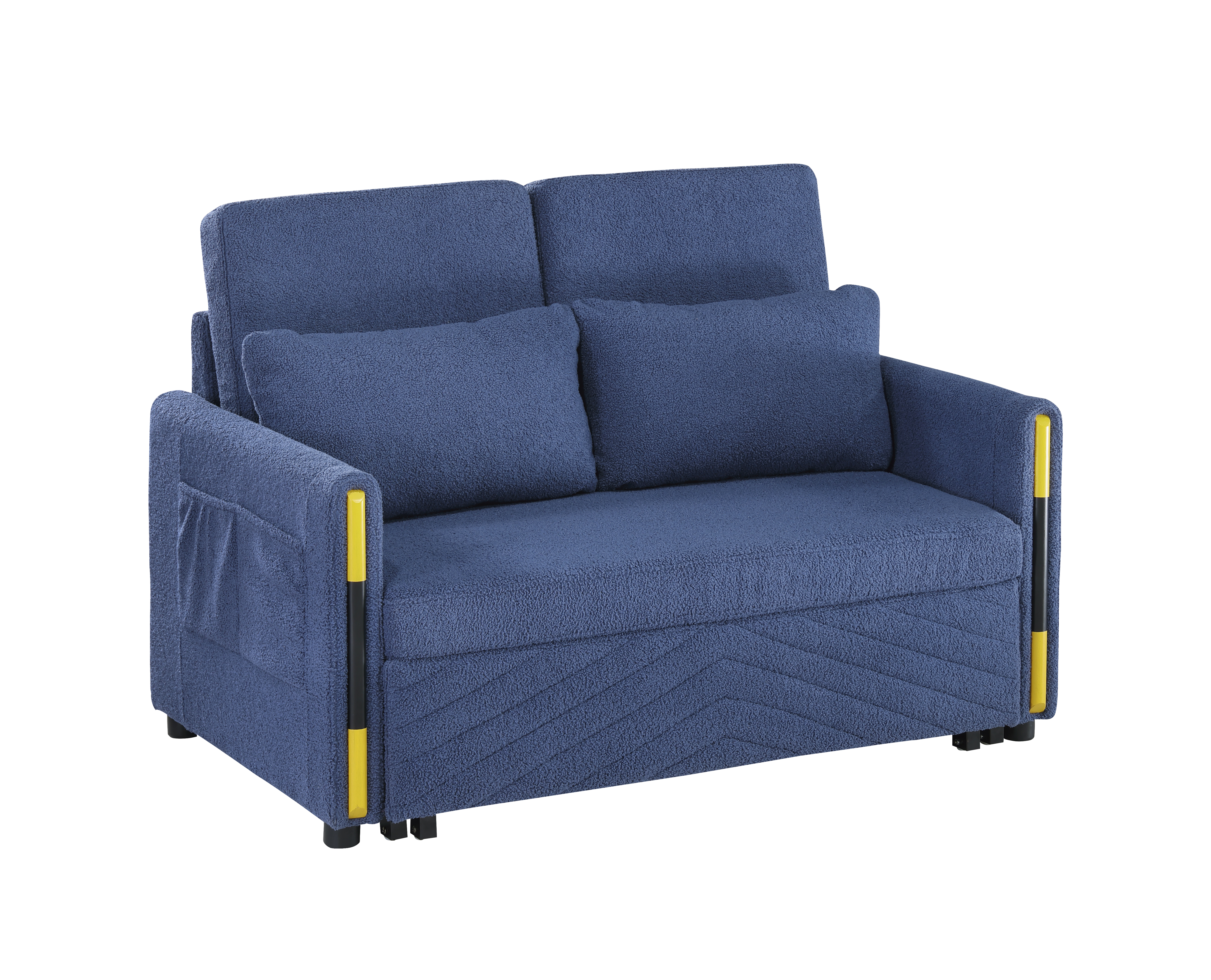 Percy 55.5" Navy Teddy Velvet Sleeper Loveseat with Side Pockets