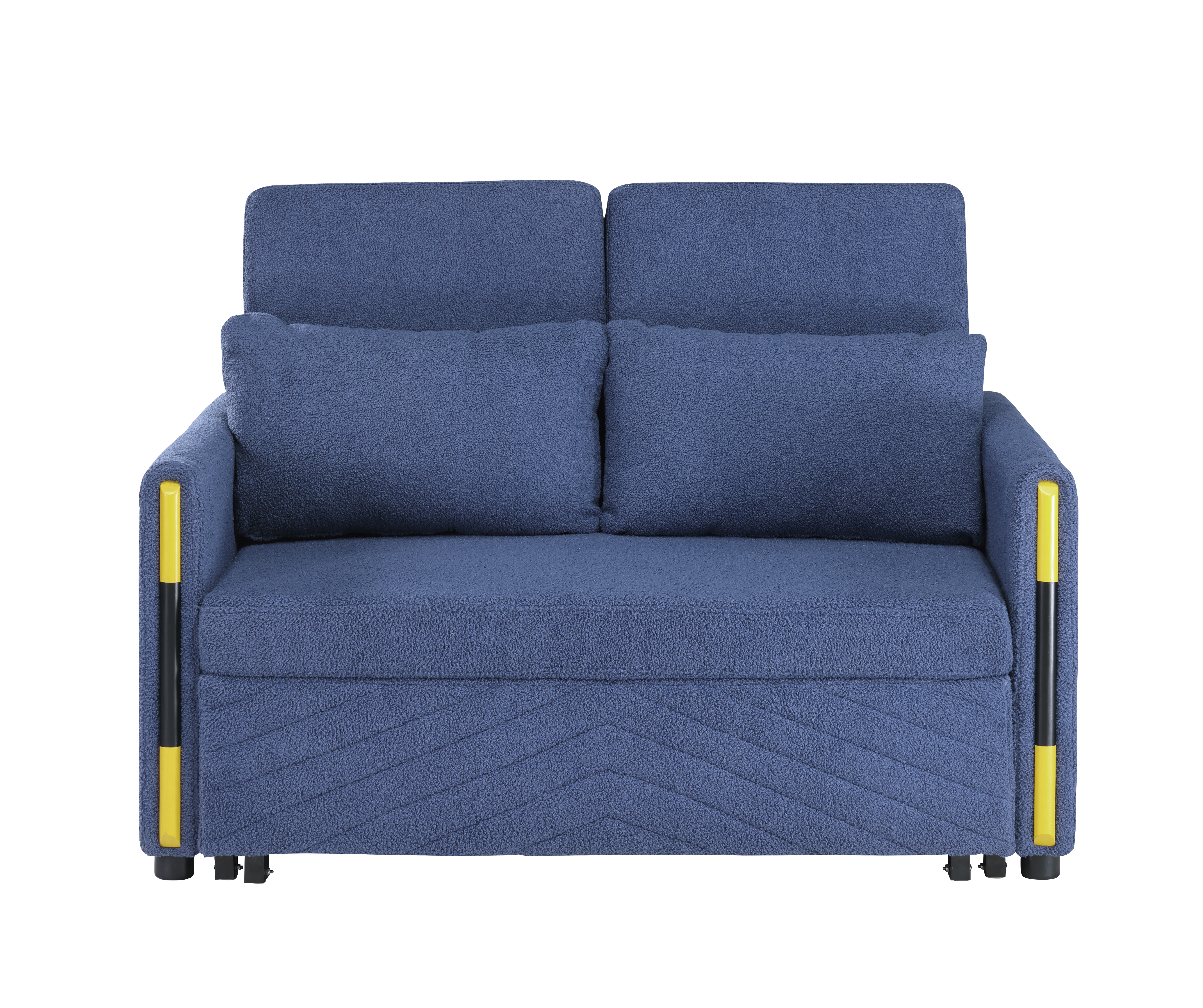 Percy 55.5" Navy Teddy Velvet Sleeper Loveseat with Side Pockets