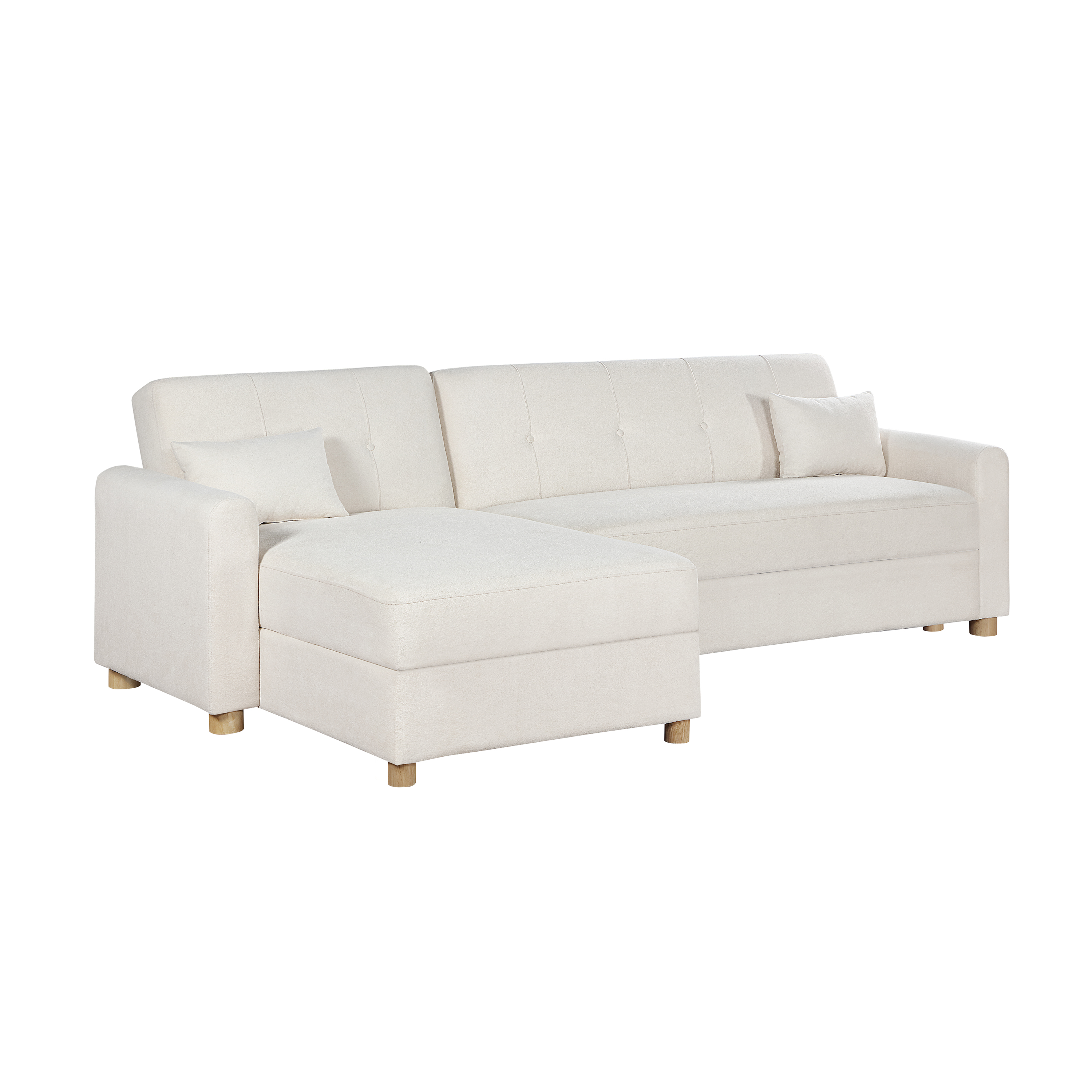 Thomas 99.5"W White Fabric Convertible Sleeper Sectional Sofa with Reversible Chaise and Storage