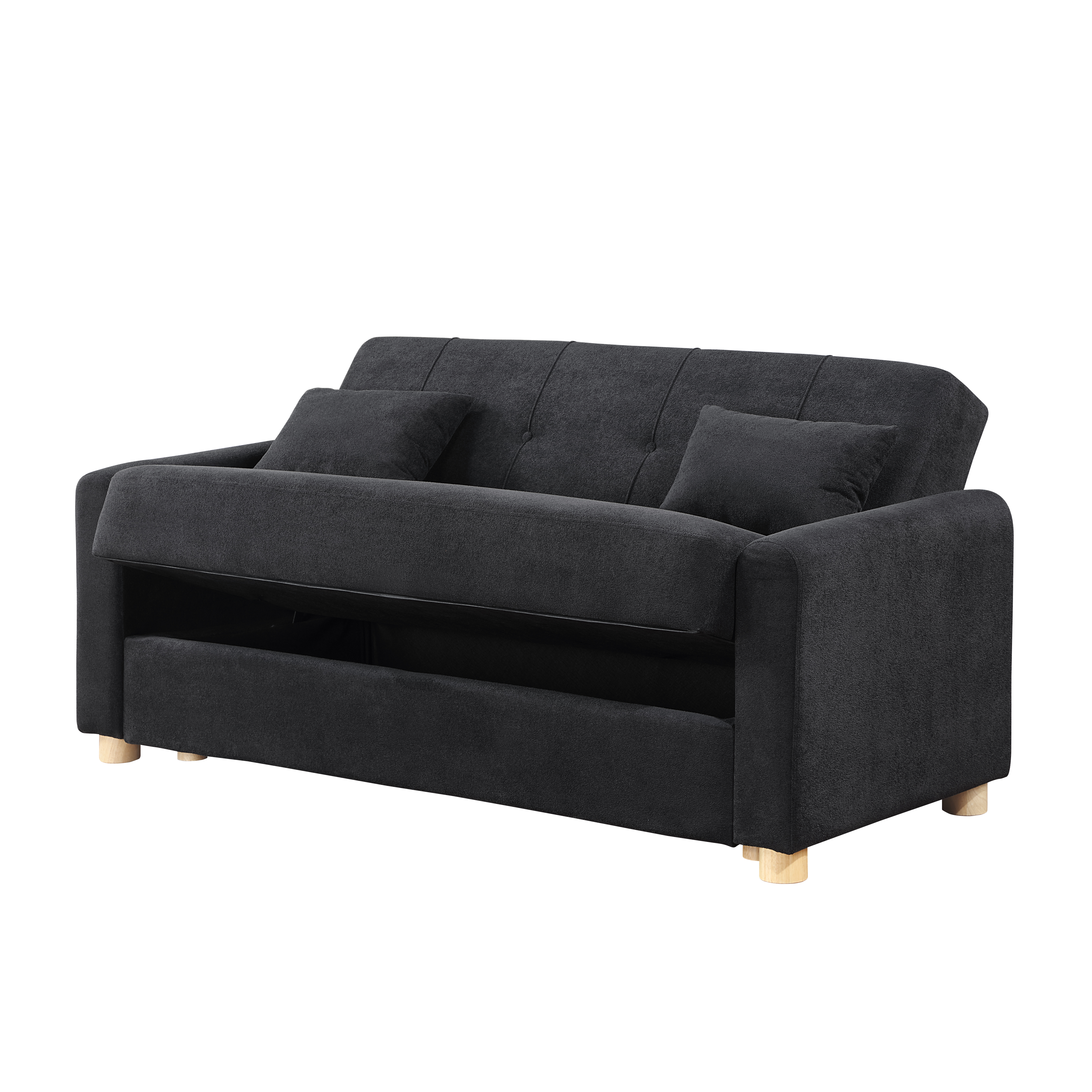 Thomas 66"W Black Fabric Convertible Sleeper Loveseat with Storage