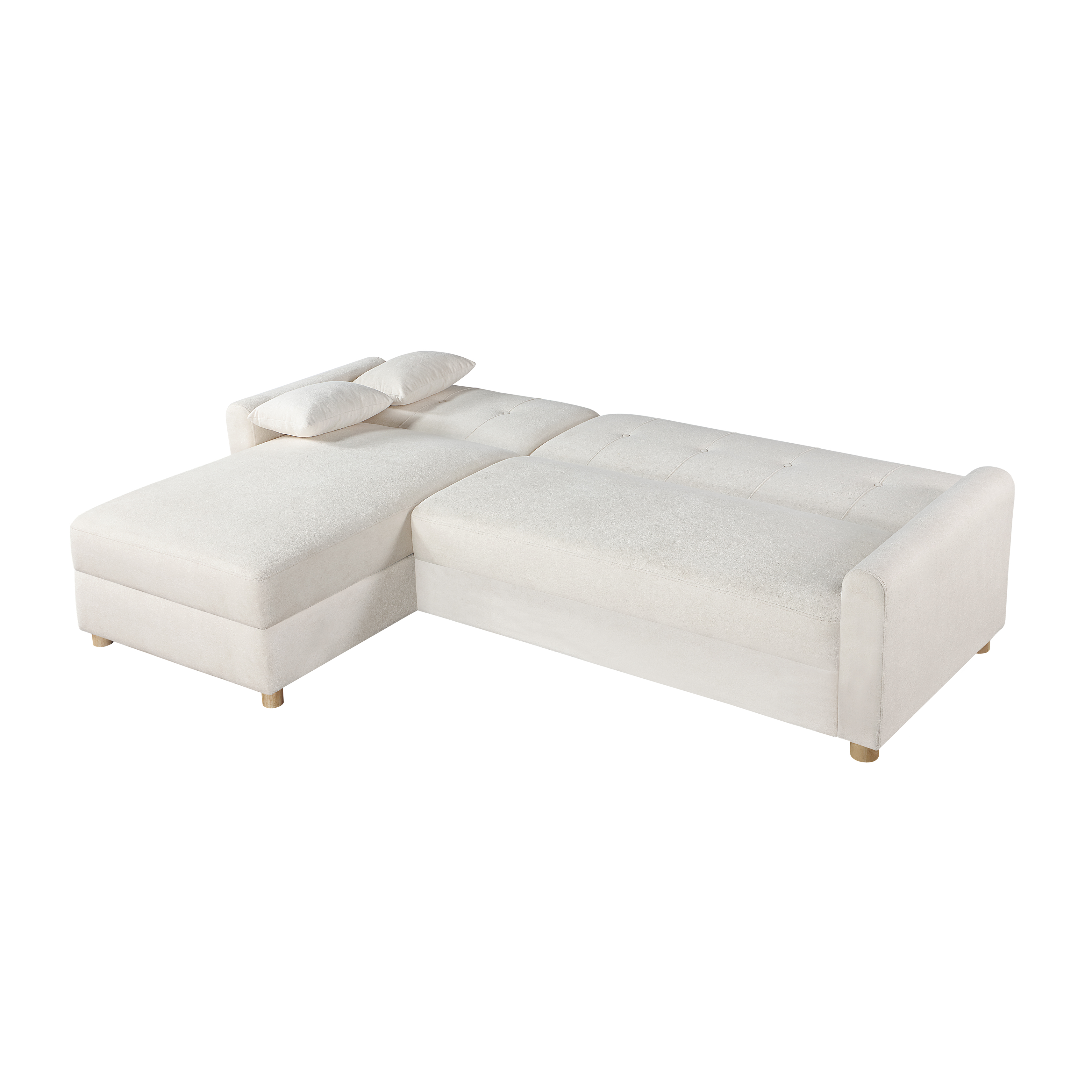 Thomas 99.5"W White Fabric Convertible Sleeper Sectional Sofa with Reversible Chaise and Storage