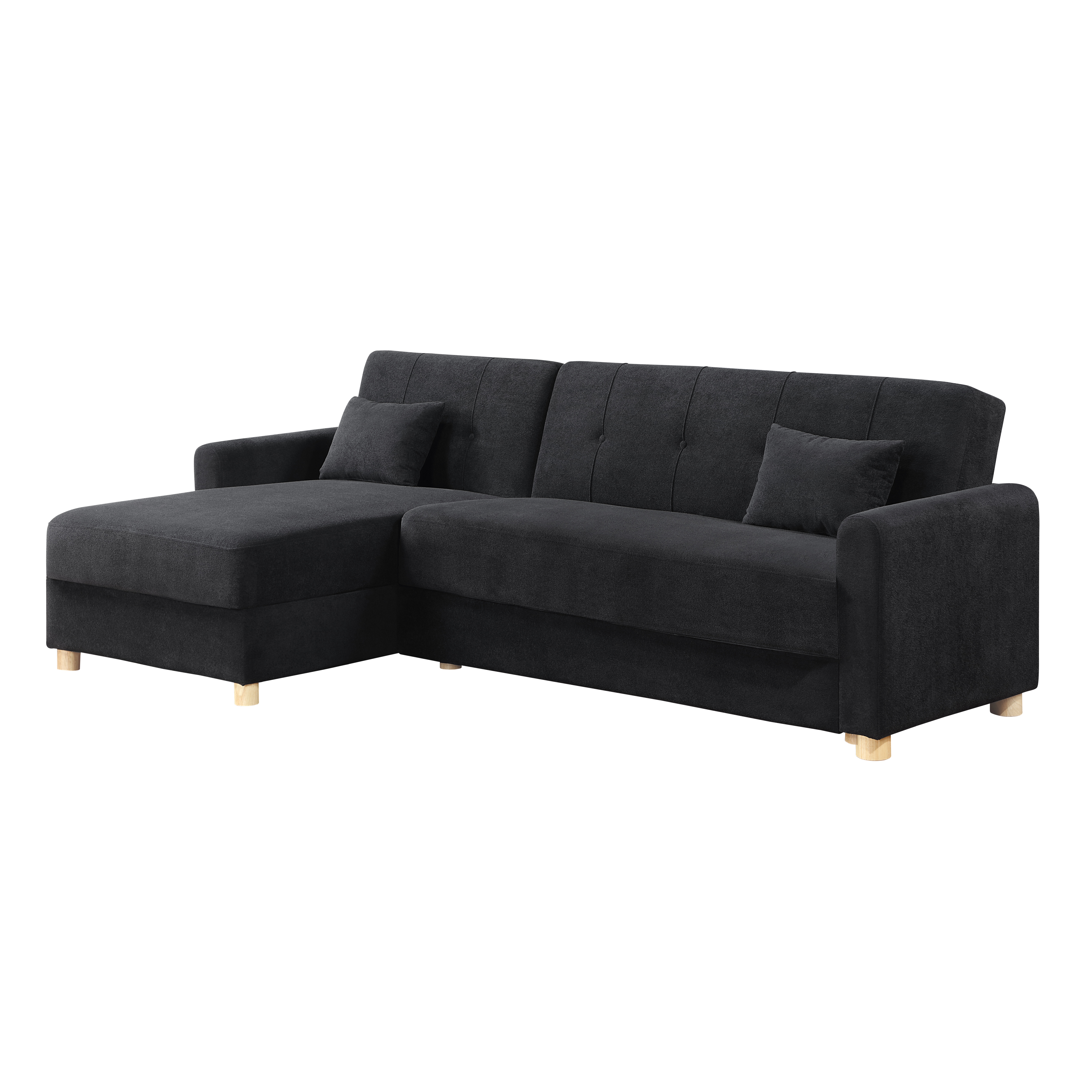 Thomas 99.5"W Black Fabric Convertible Sleeper Sectional Sofa with Reversible Chaise and Storage