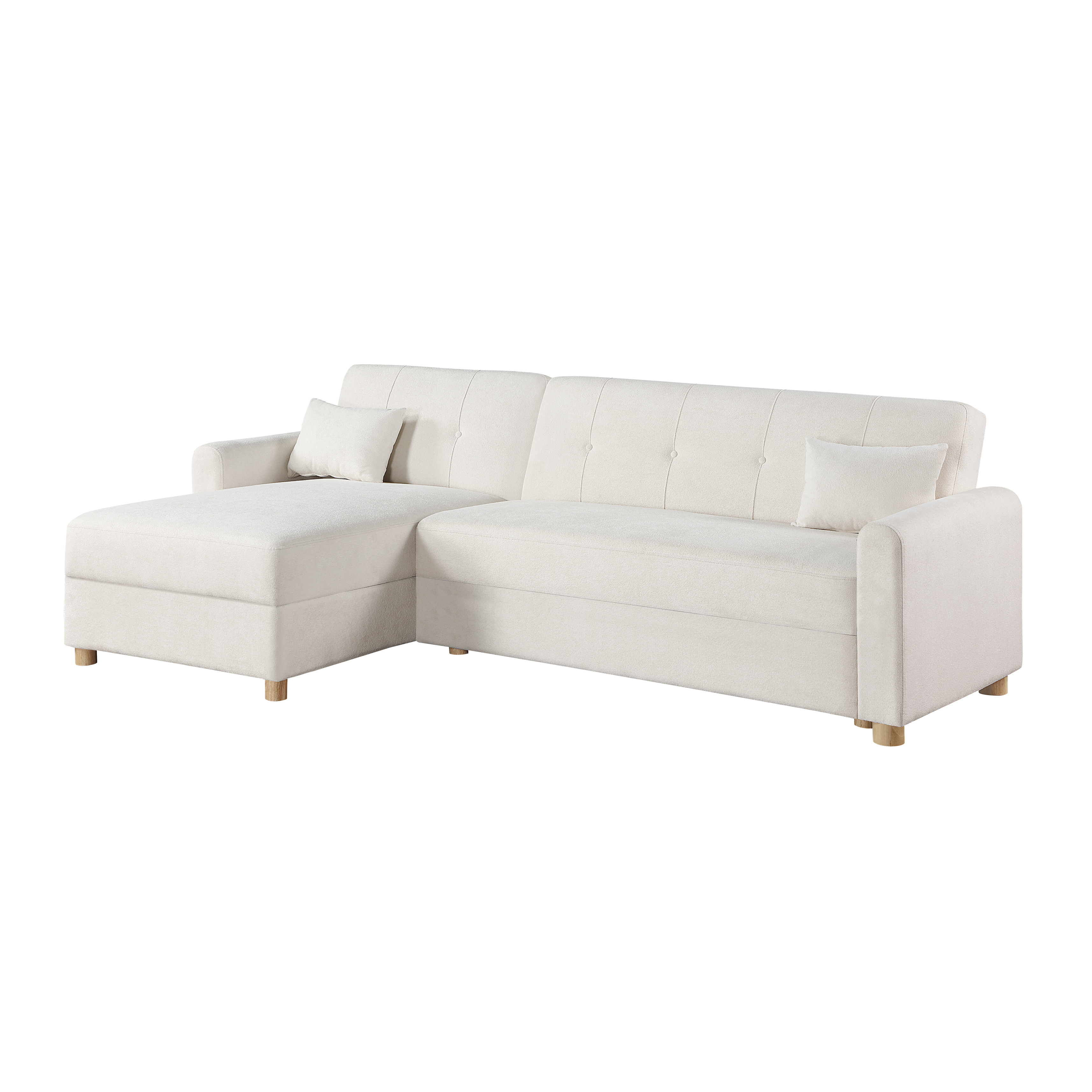 Thomas 99.5"W White Fabric Convertible Sleeper Sectional Sofa with Reversible Chaise and Storage