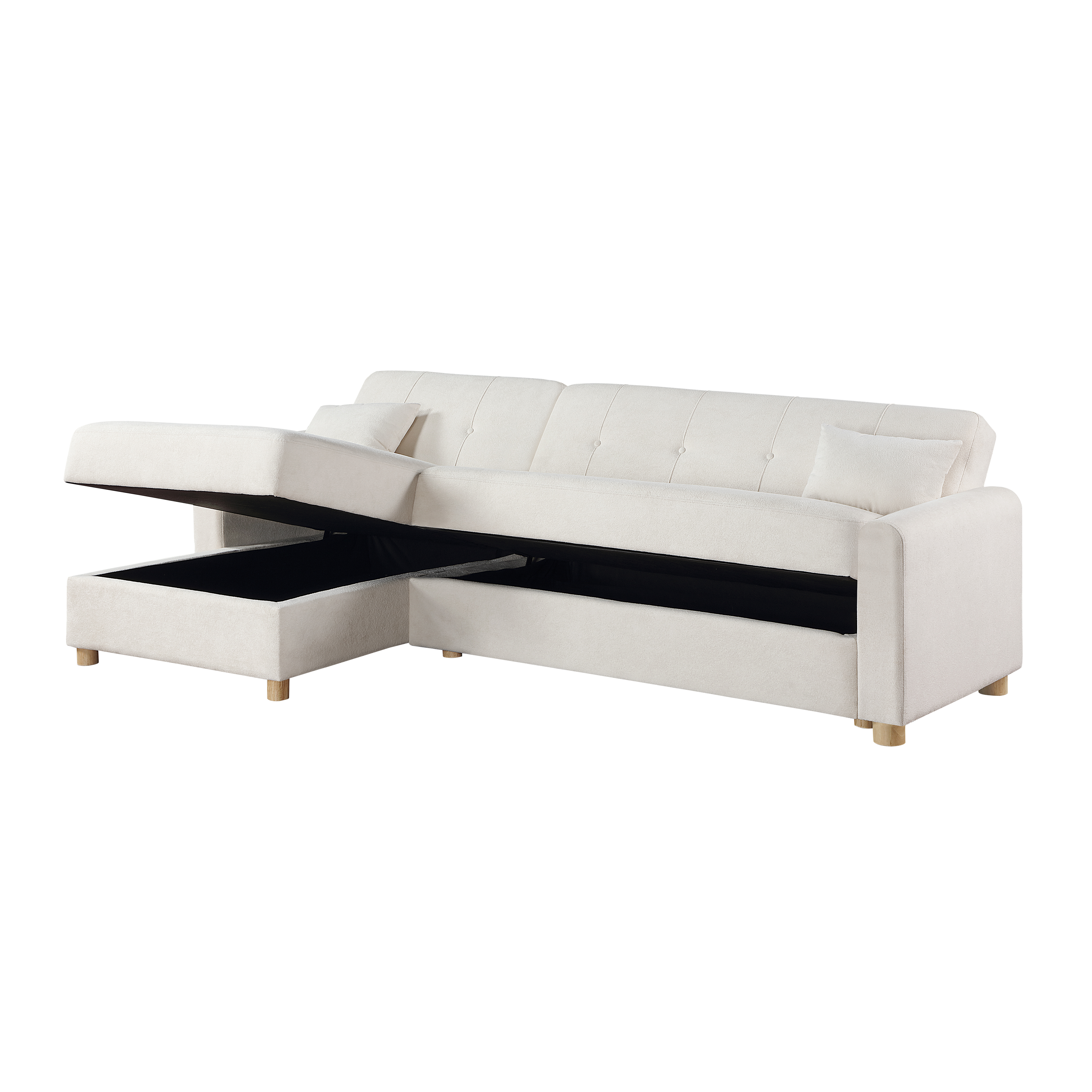 Thomas 99.5"W White Fabric Convertible Sleeper Sectional Sofa with Reversible Chaise and Storage