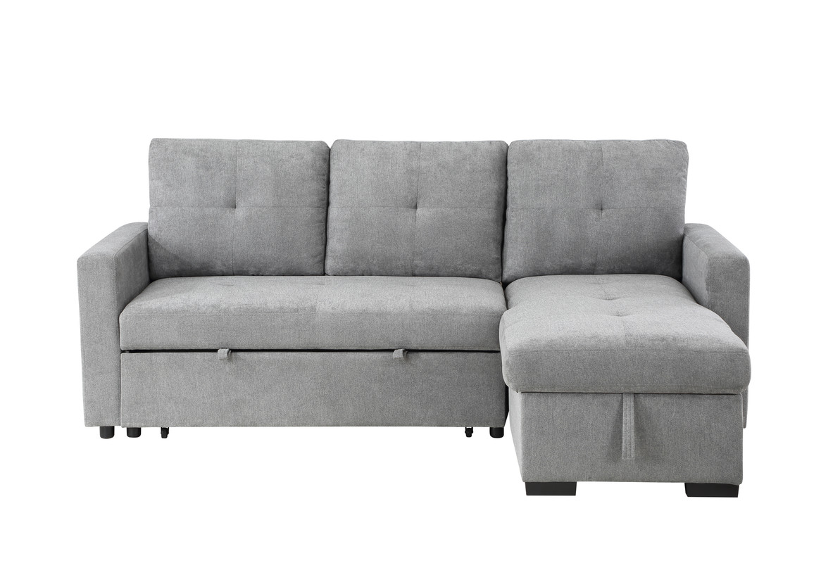 Serenity 87.5" Gray Fabric Reversible Sleeper Sectional Sofa with Storage Chaise