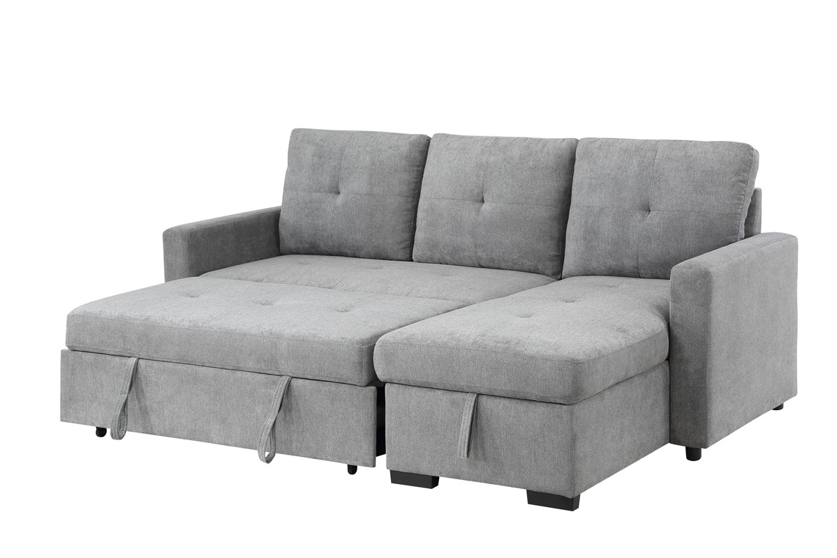 Serenity 87.5" Gray Fabric Reversible Sleeper Sectional Sofa with Storage Chaise