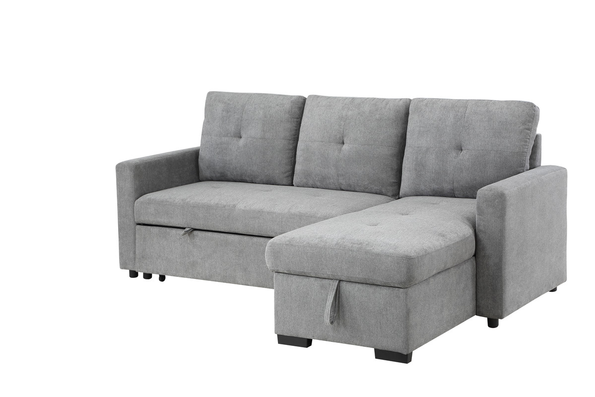 Serenity 87.5" Gray Fabric Reversible Sleeper Sectional Sofa with Storage Chaise