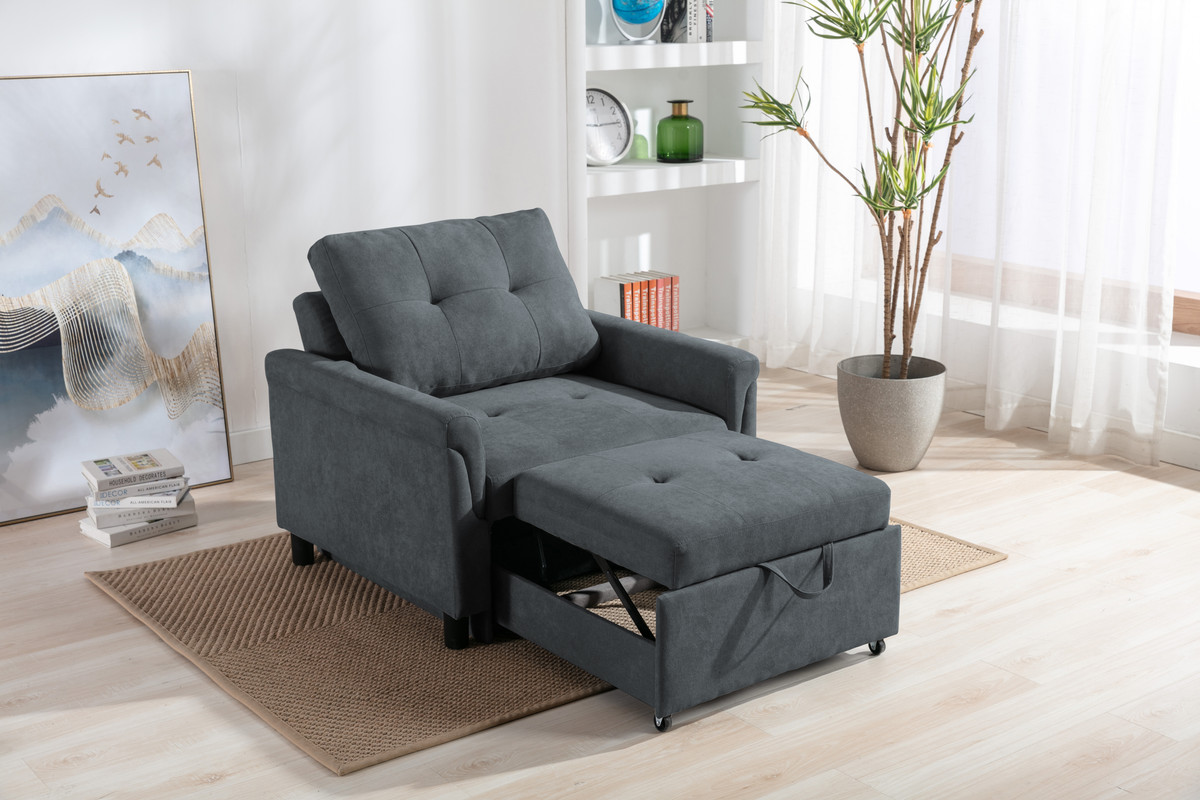 Hannah 35" Dark Gray Woven Convertible Armchair