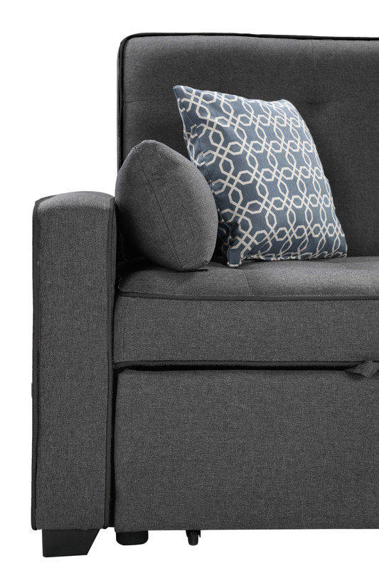 William 75" Modern Gray Fabric Sleeper Sofa with 2 USB Charging Ports and 4 Accent Pillows