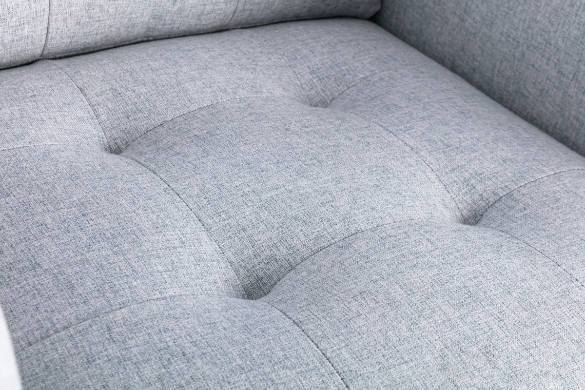 Victoria 53.5" Light Gray Linen Fabric Loveseat with Metal Legs, Side Pockets, and Pillows