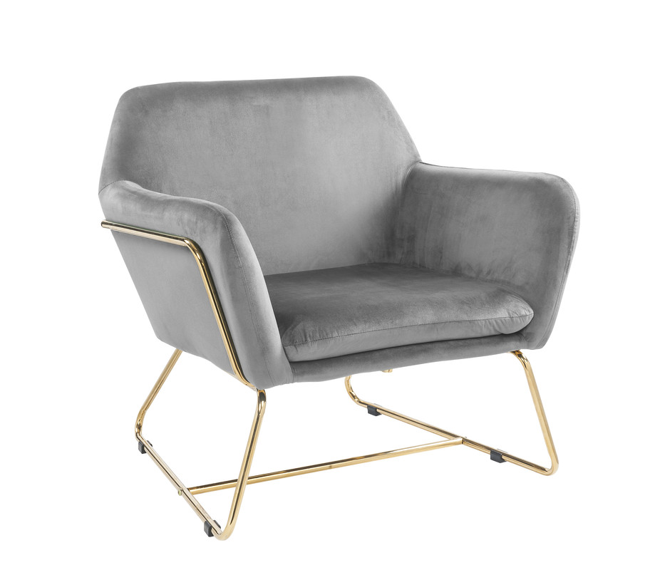 Keira 29.5" Gray Velvet Accent Chair with Metal Base