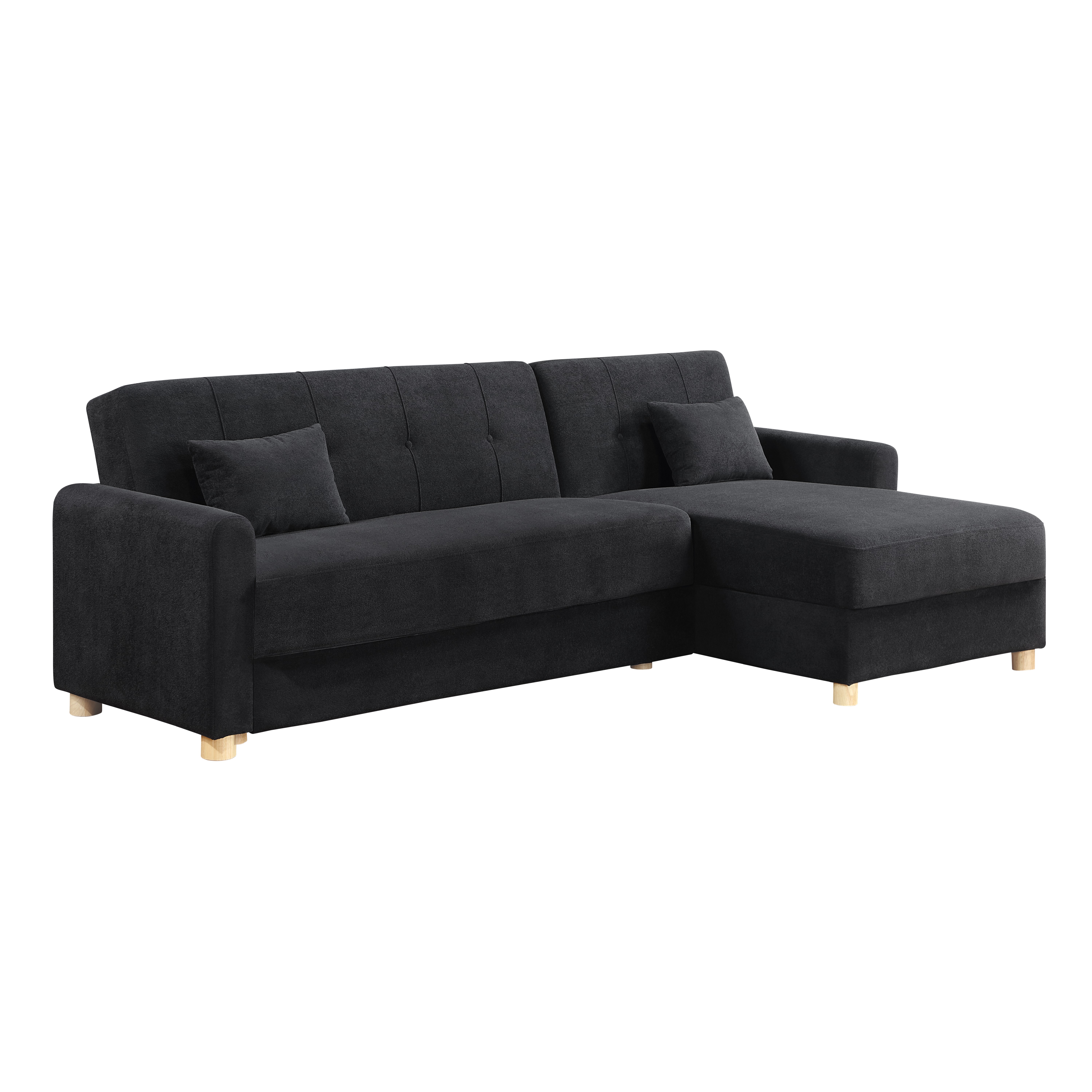 Thomas 99.5"W Black Fabric Convertible Sleeper Sectional Sofa with Reversible Chaise and Storage