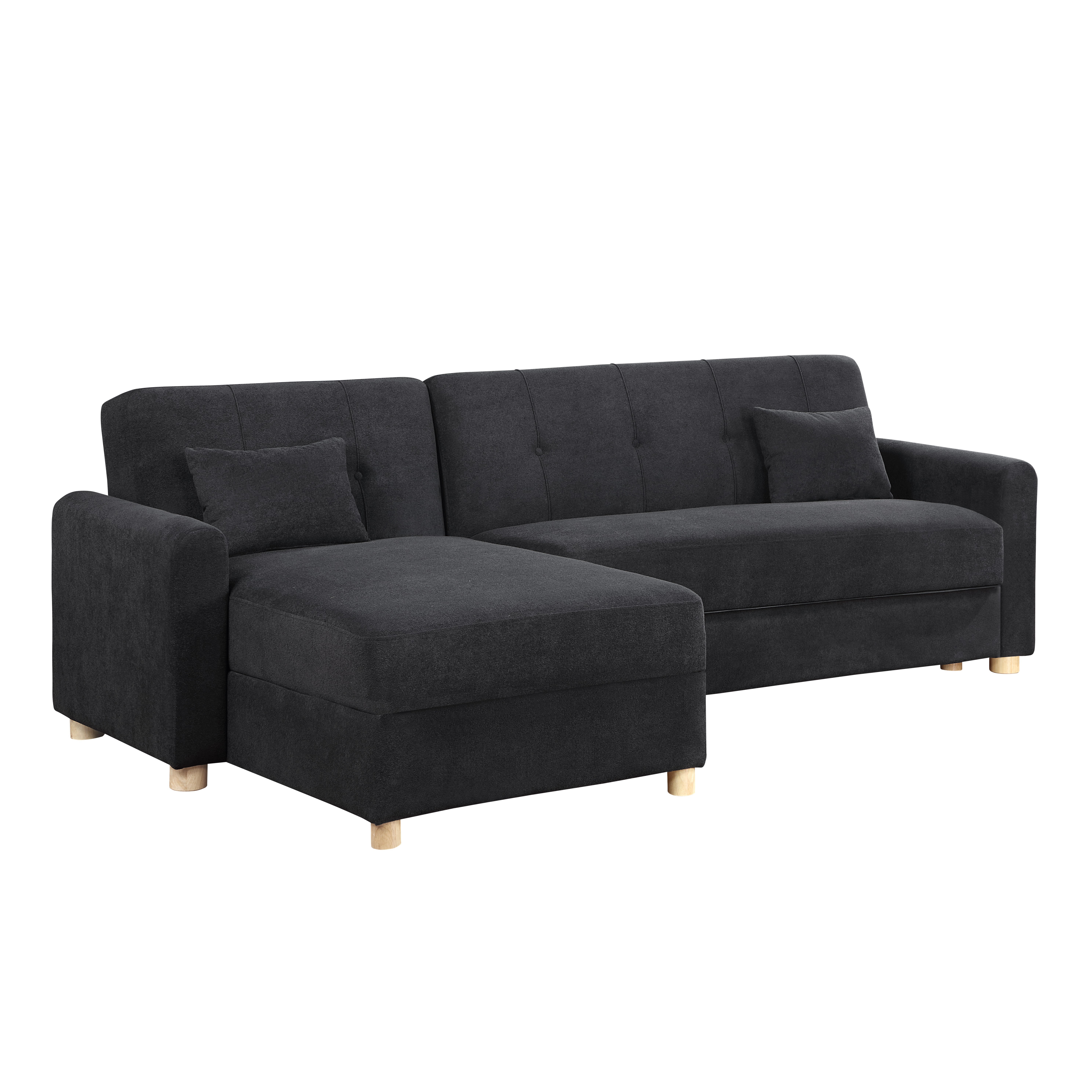 Thomas 99.5"W Black Fabric Convertible Sleeper Sectional Sofa with Reversible Chaise and Storage