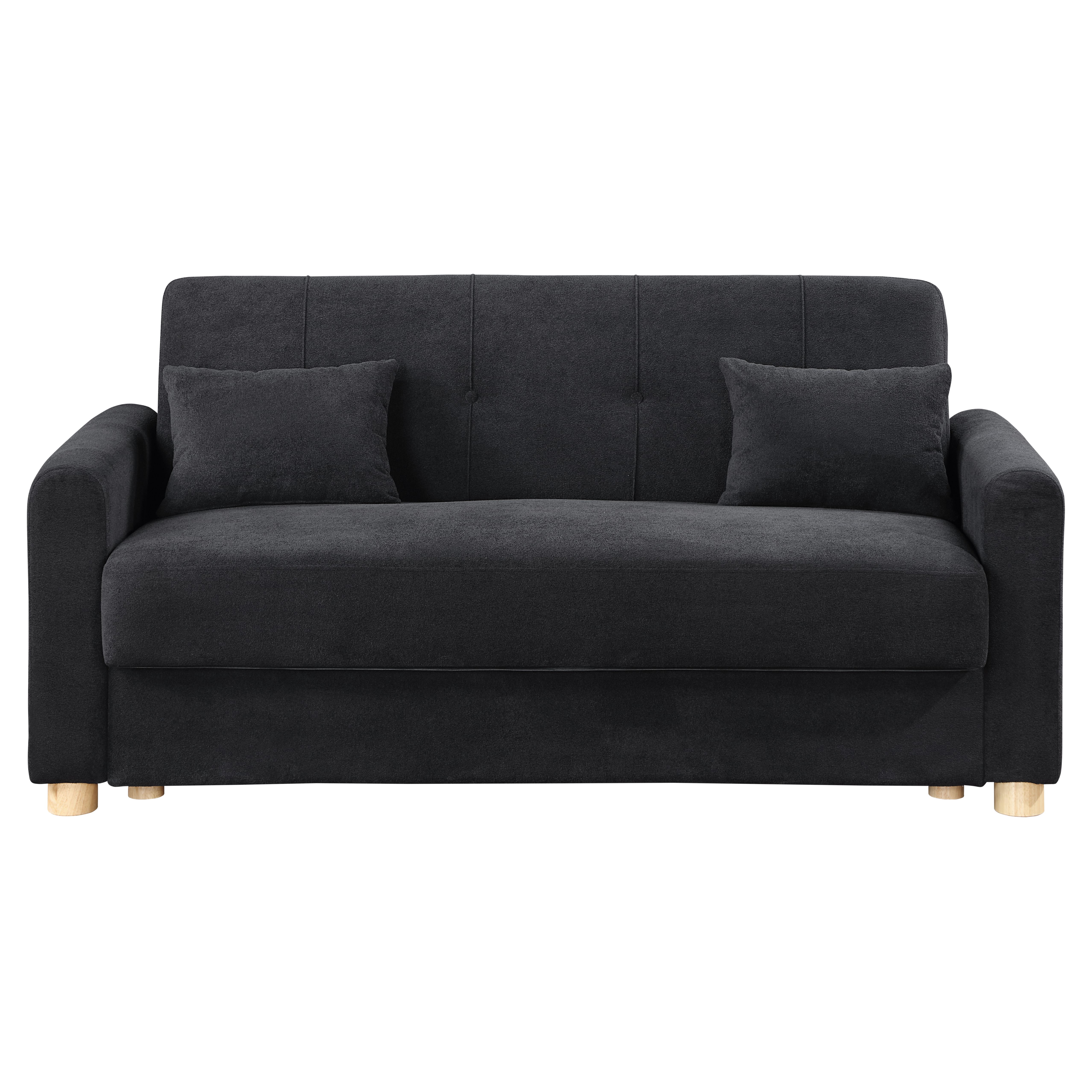 Thomas 66"W Black Fabric Convertible Sleeper Loveseat with Storage