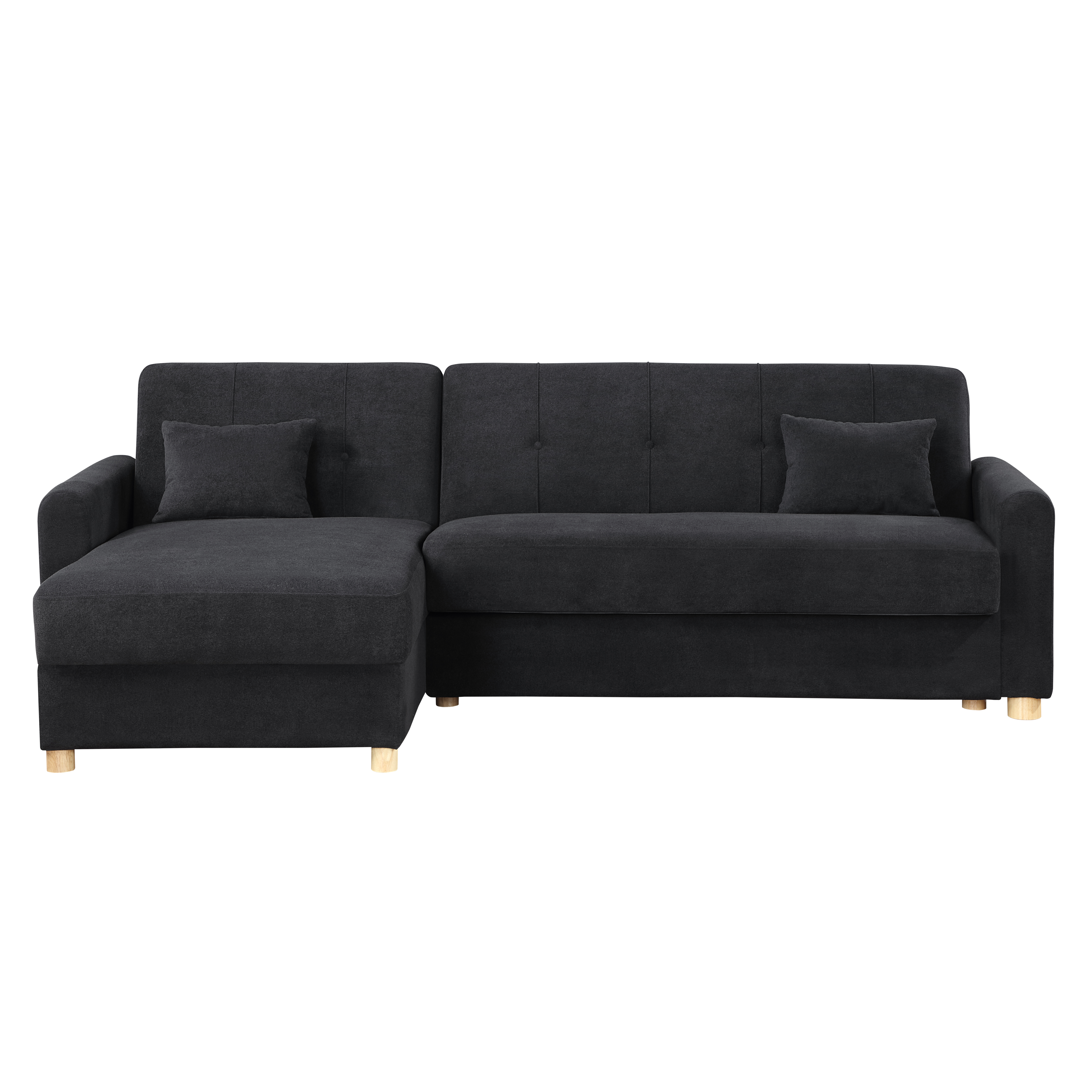 Thomas 99.5"W Black Fabric Convertible Sleeper Sectional Sofa with Reversible Chaise and Storage