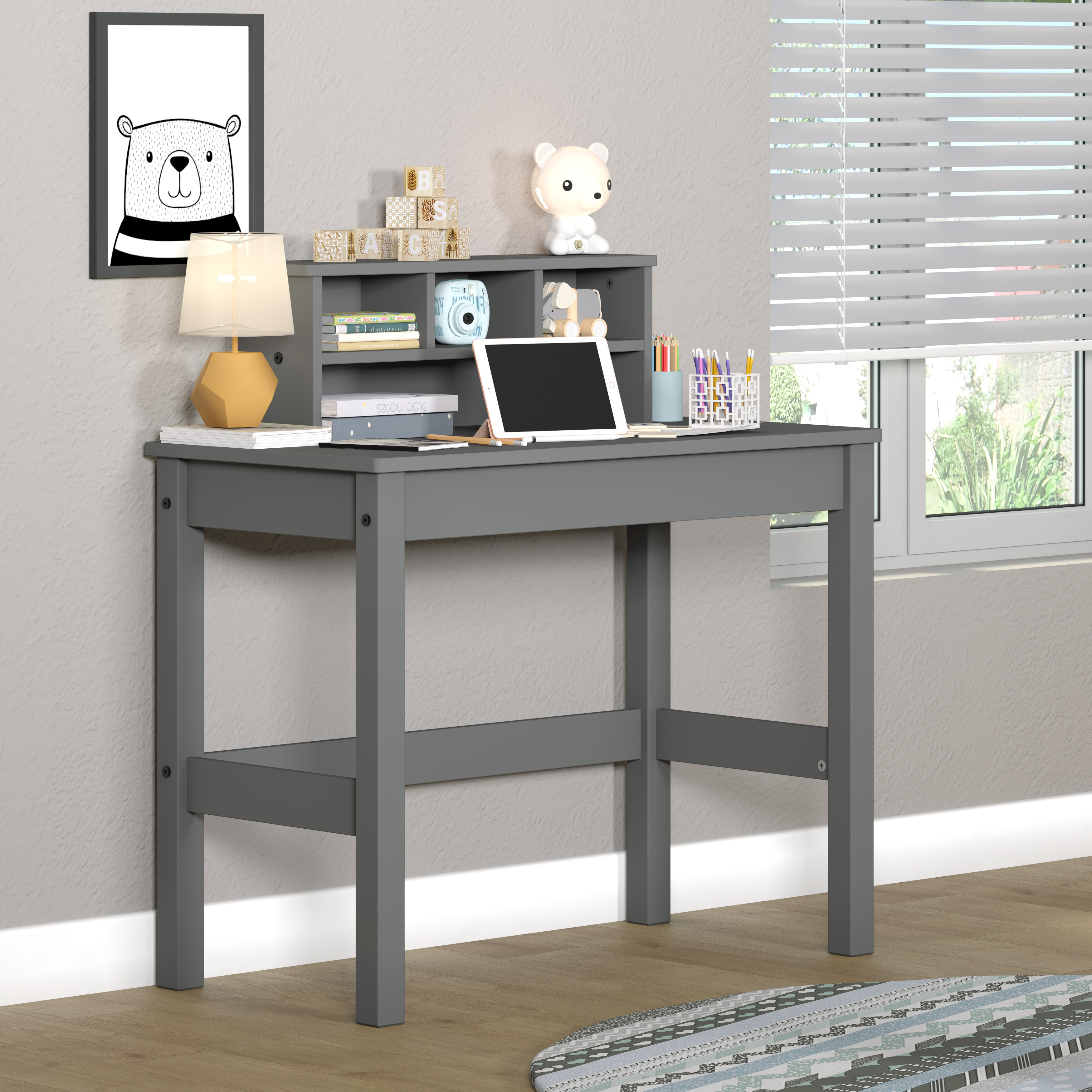 Grey Writing Desk with Hutch