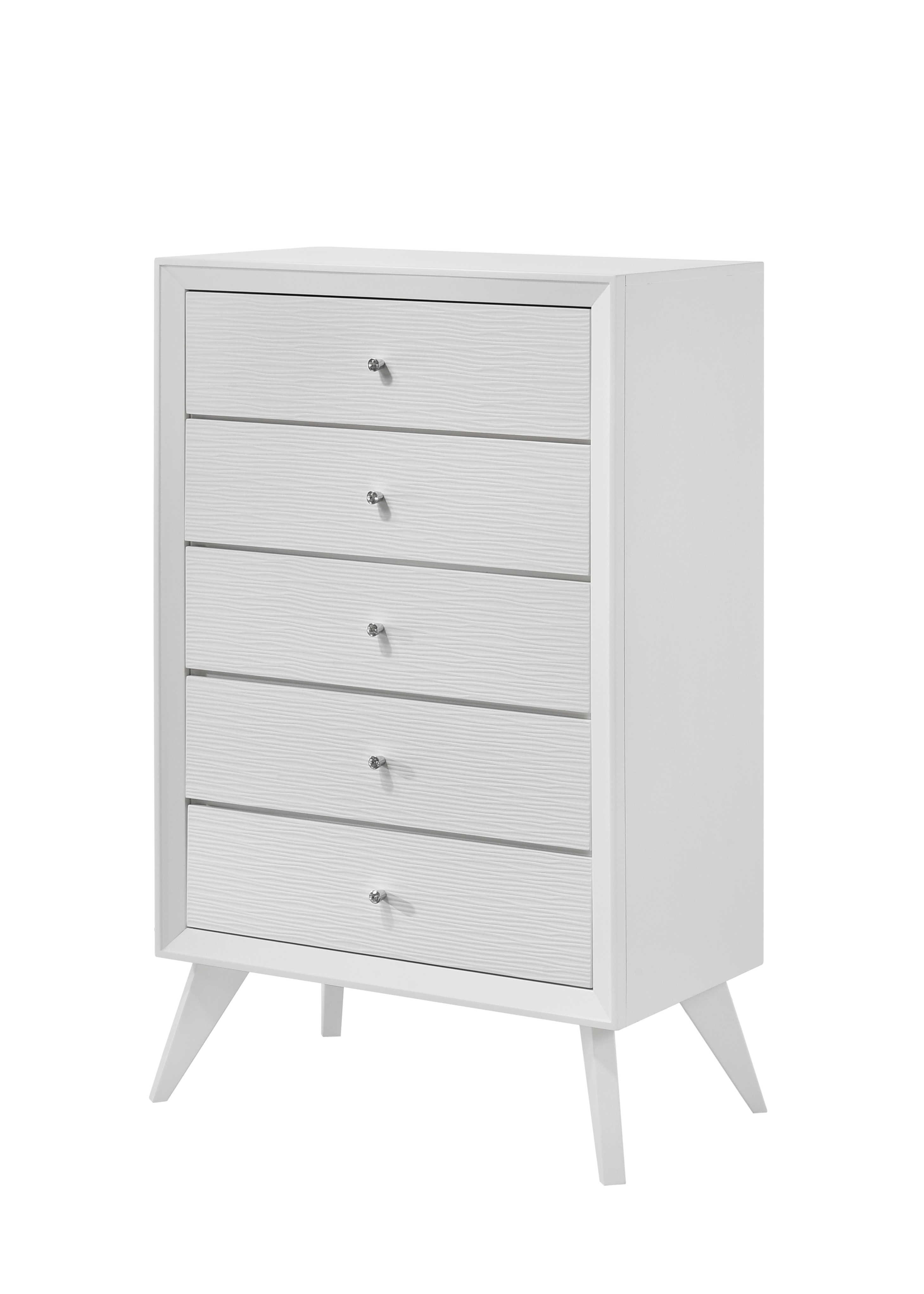 White 5-Drawer Chest with Tapered Legs