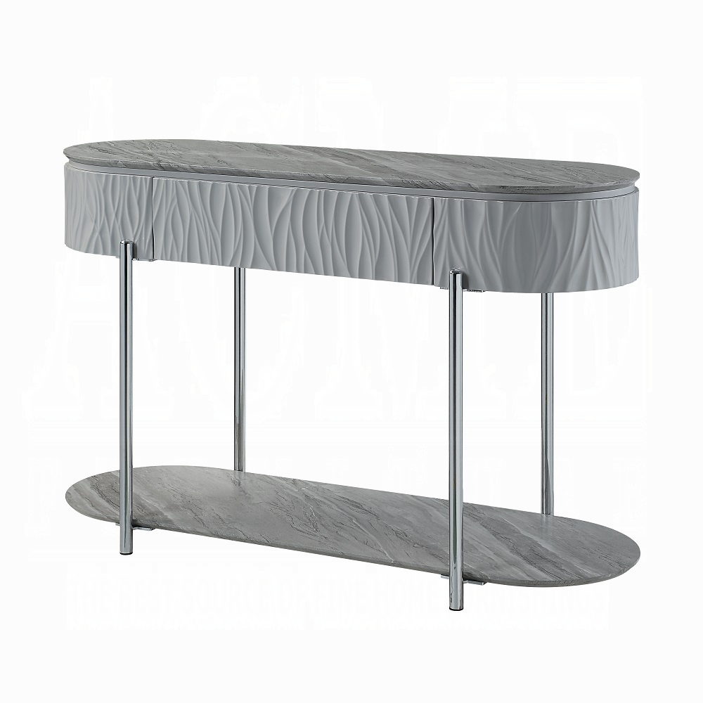 Grey High Gloss and Chrome Sofa Table with Bottom Shelf