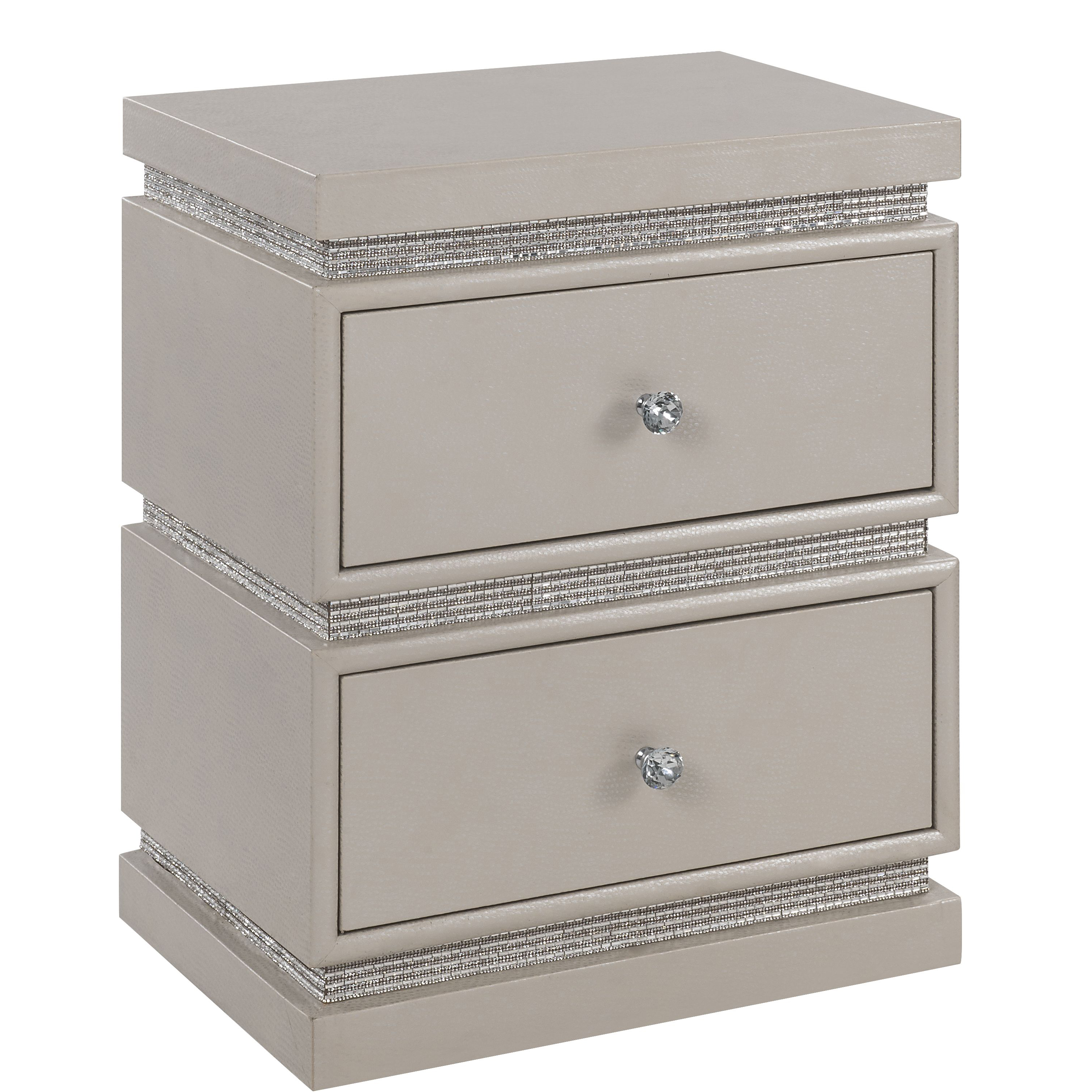 Ivory 2-Drawer Accent Table with Faux Diamonds Border