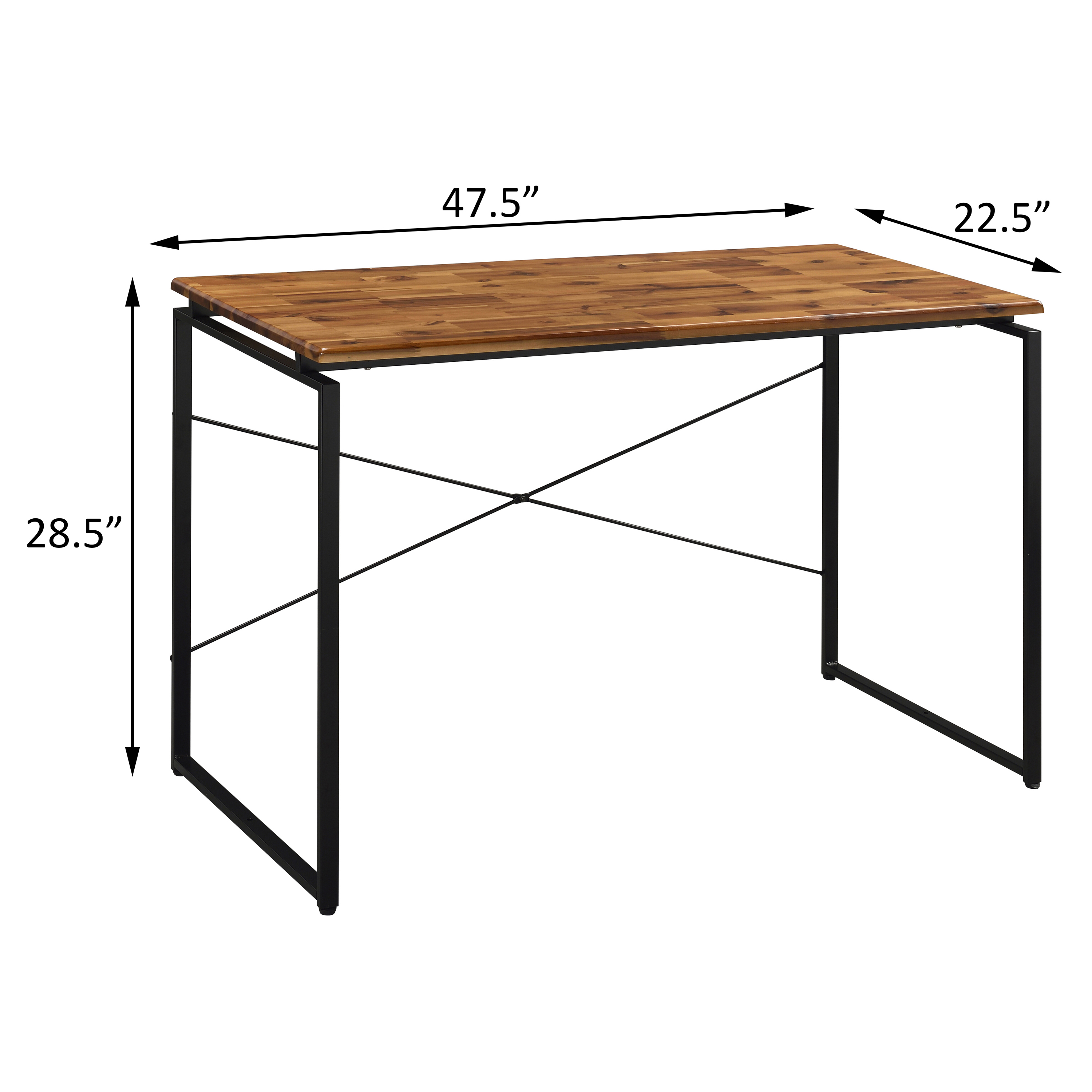 Oak and Black Writing Desk with Metal Sled Base