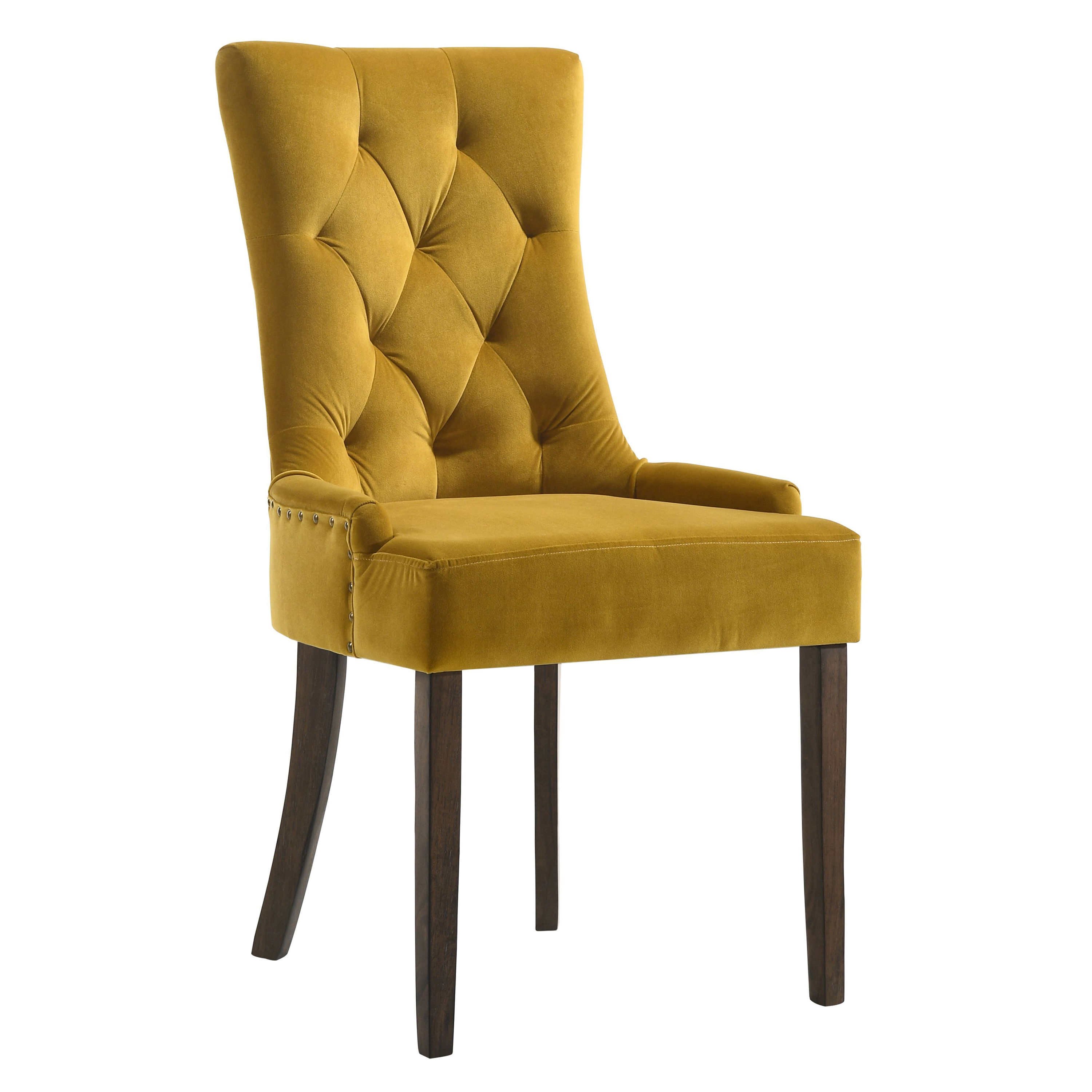 Yellow and Espresso Tufted Back Side Chairs (Set of 2)